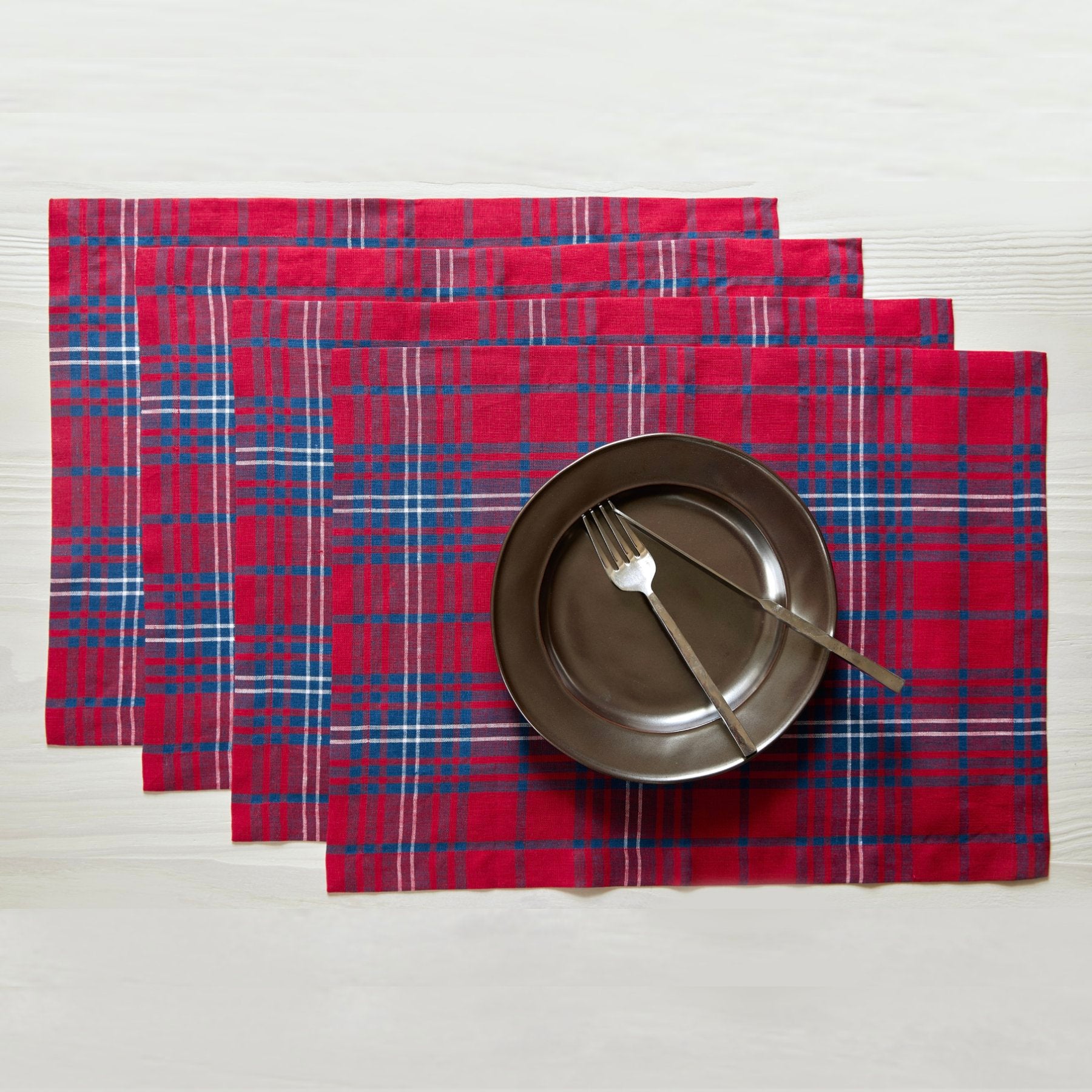 Premium Red Tartan Plaid Placemats Set of 4 - Waterproof & Heat Resistant Table Mats for Dining, Kitchen, Holiday Decor, and Party Settings