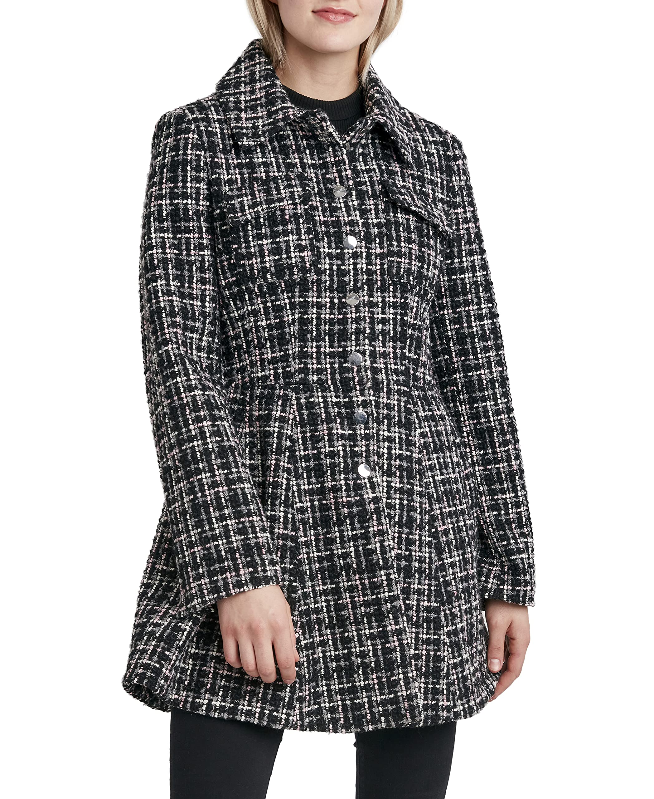 Shelli Segal Women's Fit and Flare Plaid Jacket - Stylish Casual Outerwear for Work, Date Night & Fall Layering
