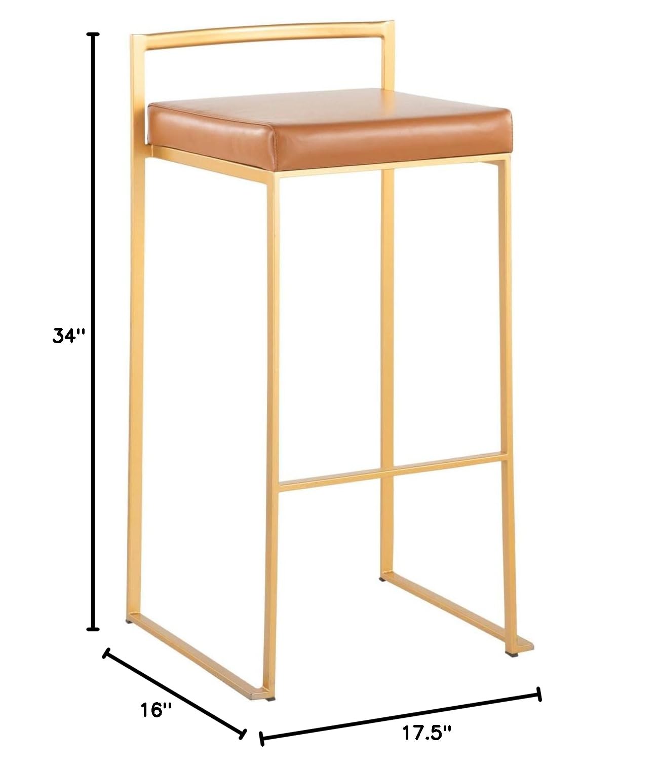 Fuji Stacker Bar Stool Set of 2 - Modern Counter Height Bar Chairs with Back Support for Kitchen Island, Breakfast Nook & Home Bar - Comfortable & Stylish Barstools for Dining & Entertaining