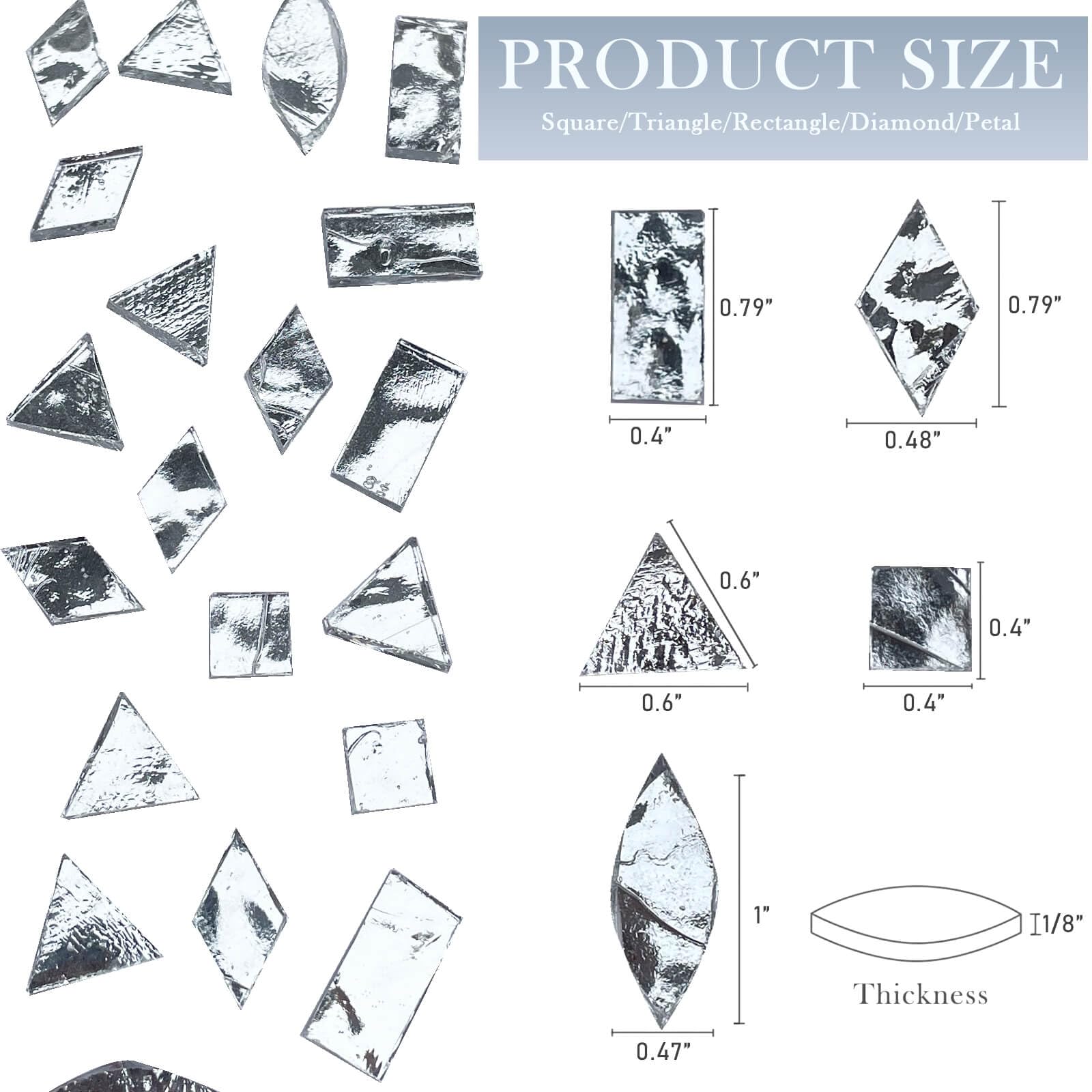 LITMIND Silver Stained Glass Mirror Mosaic Tiles - 240 Pieces in 5 Shapes (Rectangle, Triangle, Rhombus, Square, Leaf) with Black Backing for DIY Crafts, Mosaic Art, Home Decor & Wall Accents - Perfect for Bathroom, Kitchen Backsplash & Decorative Projects