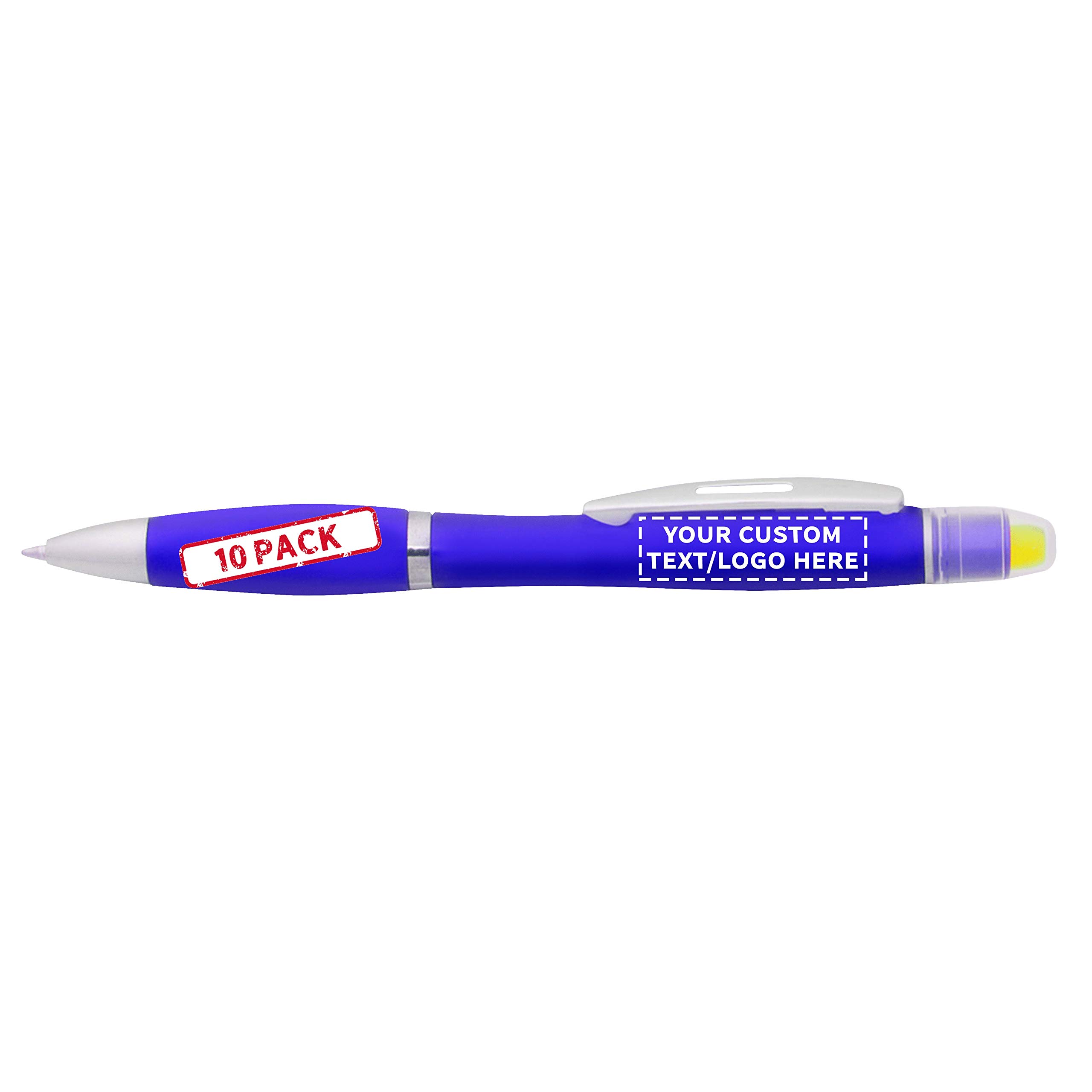 10 Pack Marathon Gel Highlighter Pens - Custom Text & Logo Printing - Twist Action Ballpoint - Blue Office & School Supplies for Note Taking, Book Marking & Study Sessions