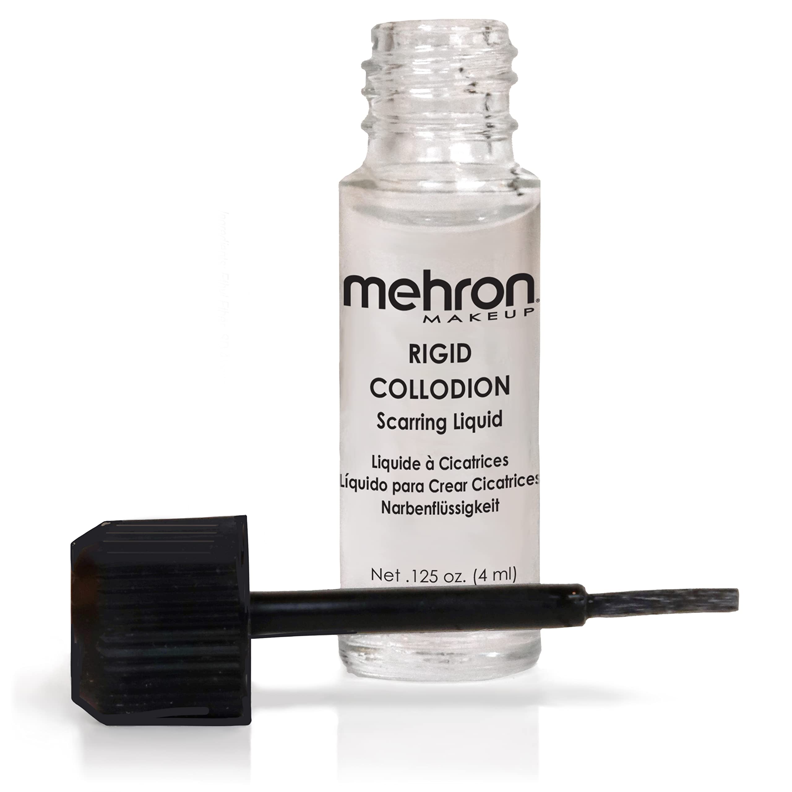 Mehron Makeup Rigid Collodion with Brush - Professional SFX Scar Liquid for Film & Theater | Scarring Makeup for Halloween & Cosplay | .125 oz (4ml) | Perfect for Special Effects, Horror Makeup & Costume Parties