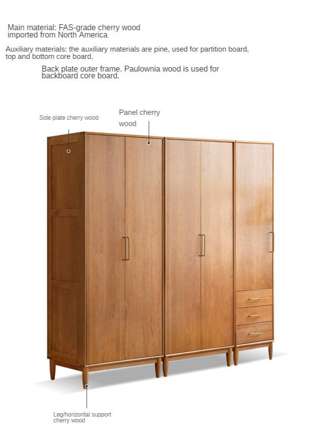 Solid Oak and Cherry Wood Wardrobe - Elegant and Durable Closet for Bedroom, Living Room, or Walk-In Closet Storage