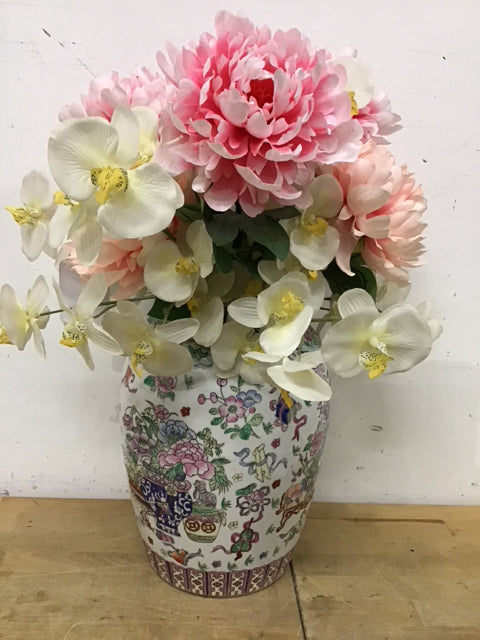 Pink Peonies in 13 Oriental Vase - Elegant Floral Arrangement for Home Decor, Wedding Centerpieces & Gift Giving