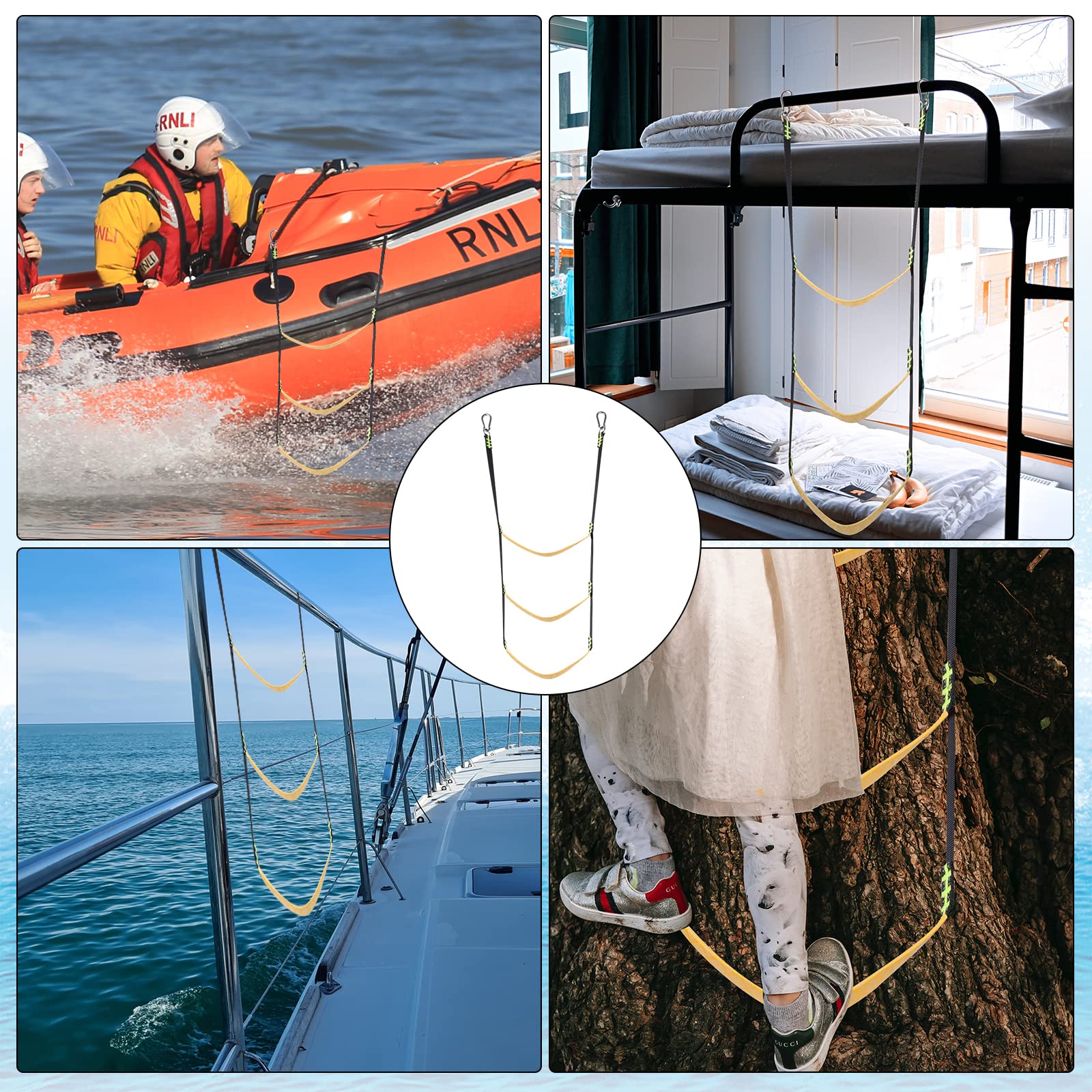 3-Step Marine Rope Ladder - Portable & Removable Boat Ladder for Hunting, Fishing, Kayaking | Perfect for Inflatable Boats, Motorboats & Canoes | Durable Climbing Aid for Water Sports & Emergency Boarding