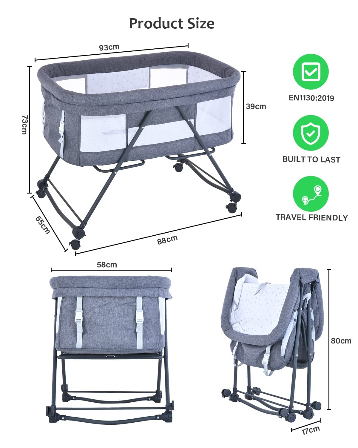 UBRAVOO Portable Travel Baby Crib with Mattress - Foldable Lightweight Cot with Silent Wheels, Carry Bag & Mosquito Net - Convertible Rocking Bedside Bassinet for Newborns & Toddlers (XYT-001) - Perfect for Travel, Nursery, Co-Sleeping & Outdoor Adventures