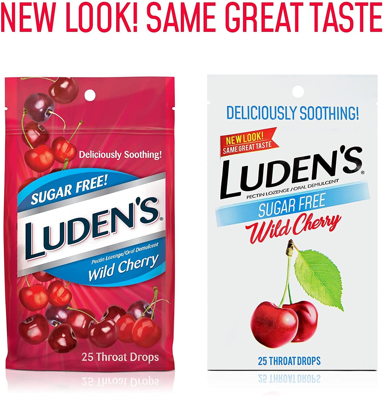 Luden's Sugar Free Wild Cherry Throat Drops - 25 Count (48 Pack) | Sore Throat Relief & Cough Suppressant | For Adults & Kids | Home, Office & Travel Use
