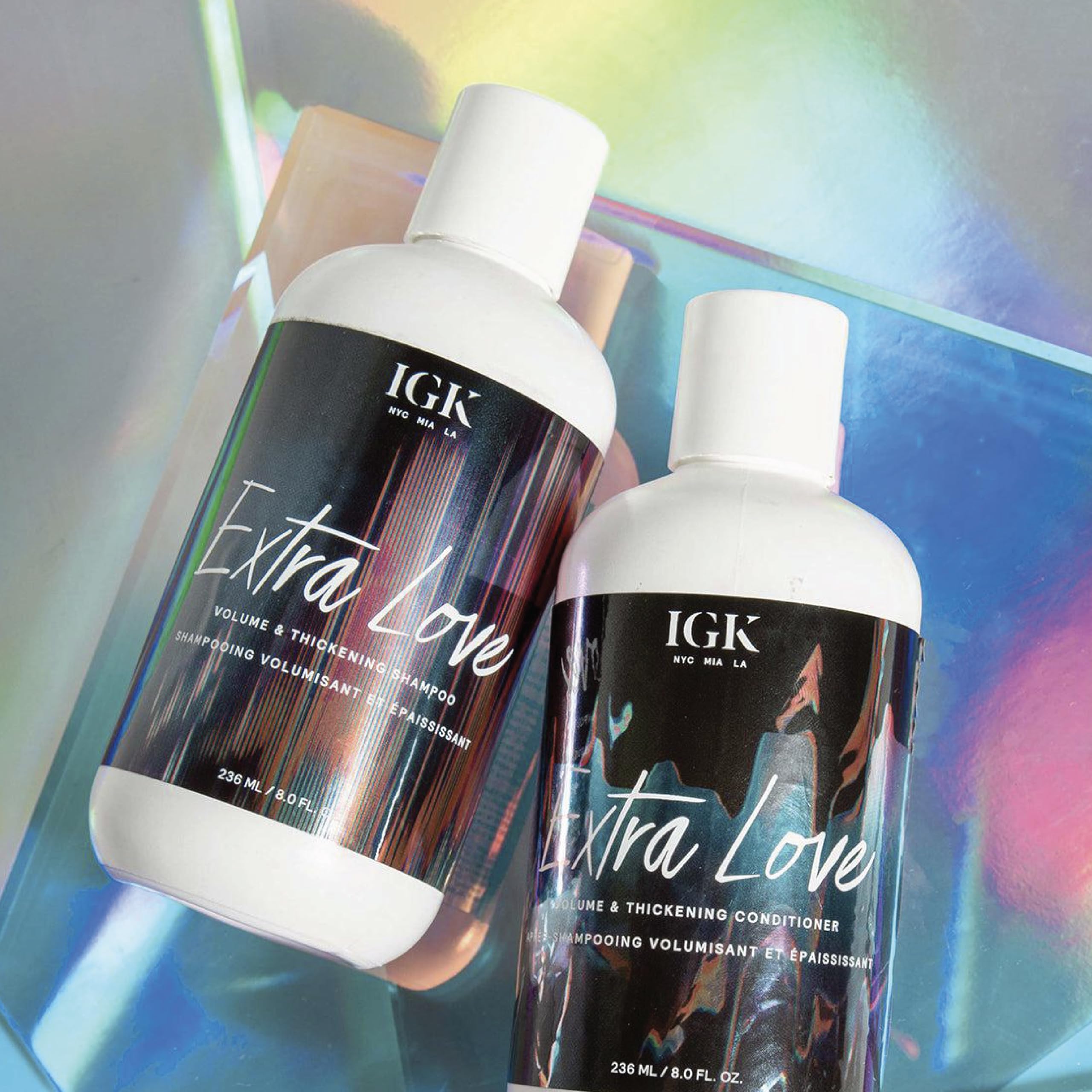 IGK EXTRA LOVE Volumizing Shampoo & Conditioner Set - Lightweight Hair Thickening Treatment for Fine Hair, Scalp Balance & Oil Control - Vegan, Cruelty-Free 8oz Duo - Perfect for Daily Volume Boost & Healthy Hair Care Routine