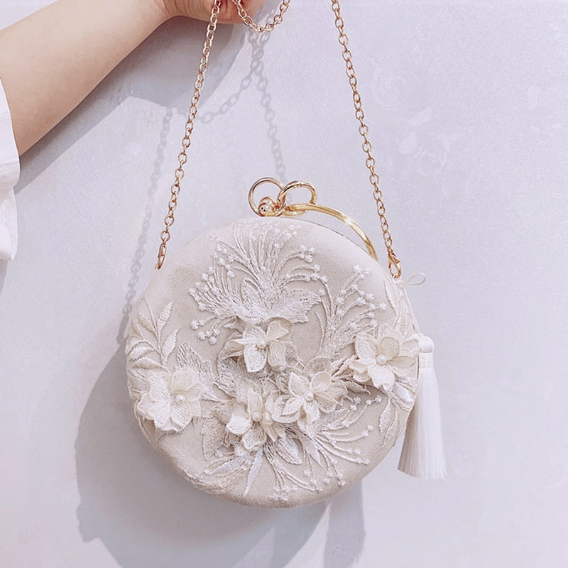 Elegant Embroidered Cream Clutch Purse for Women - Perfect for Weddings, Parties & Evening Events