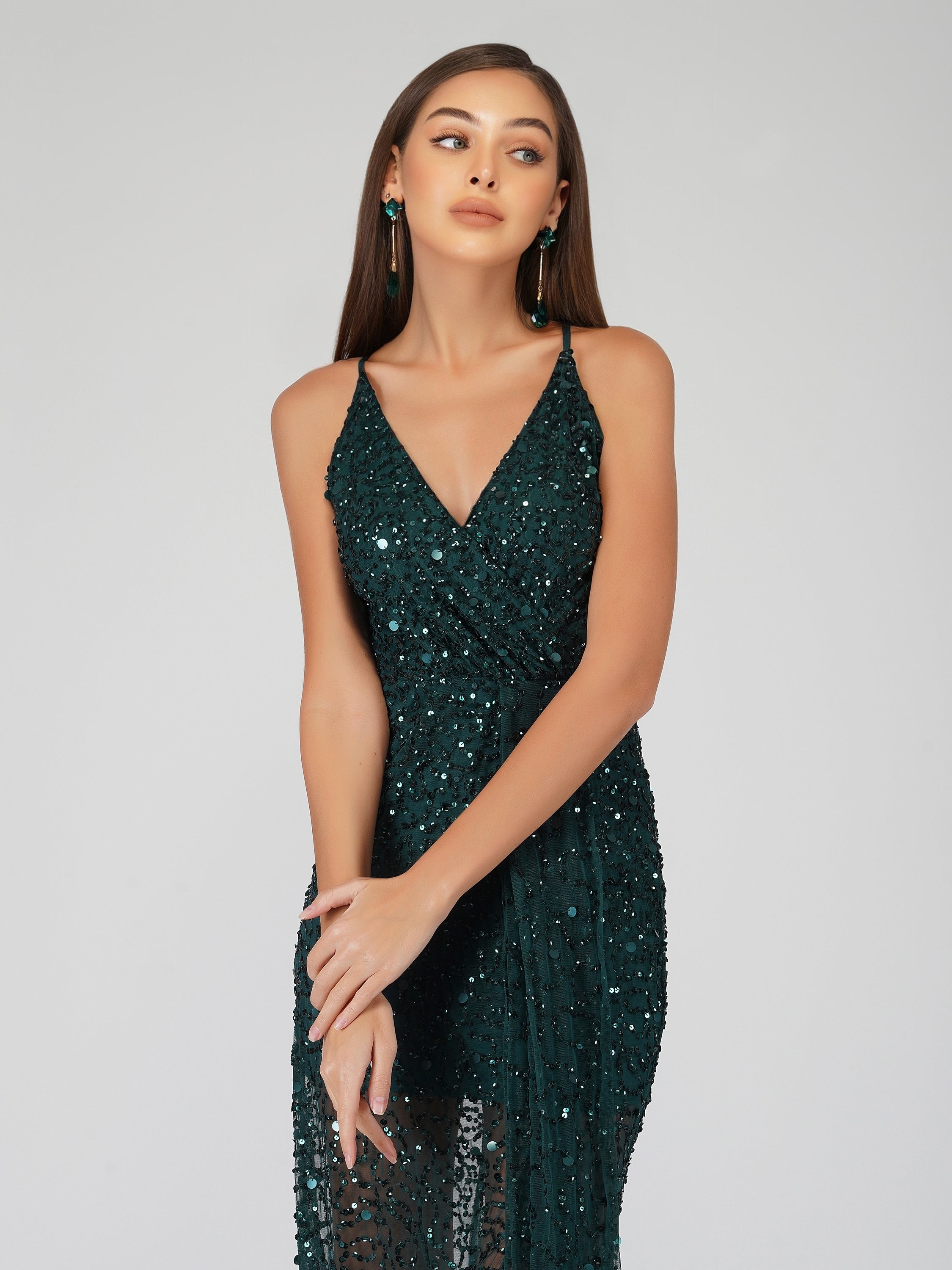 Elegant Green Sequin Maxi Dress for Women - Party & Evening Gown - Perfect for Prom, Wedding Guest & Special Occasions
