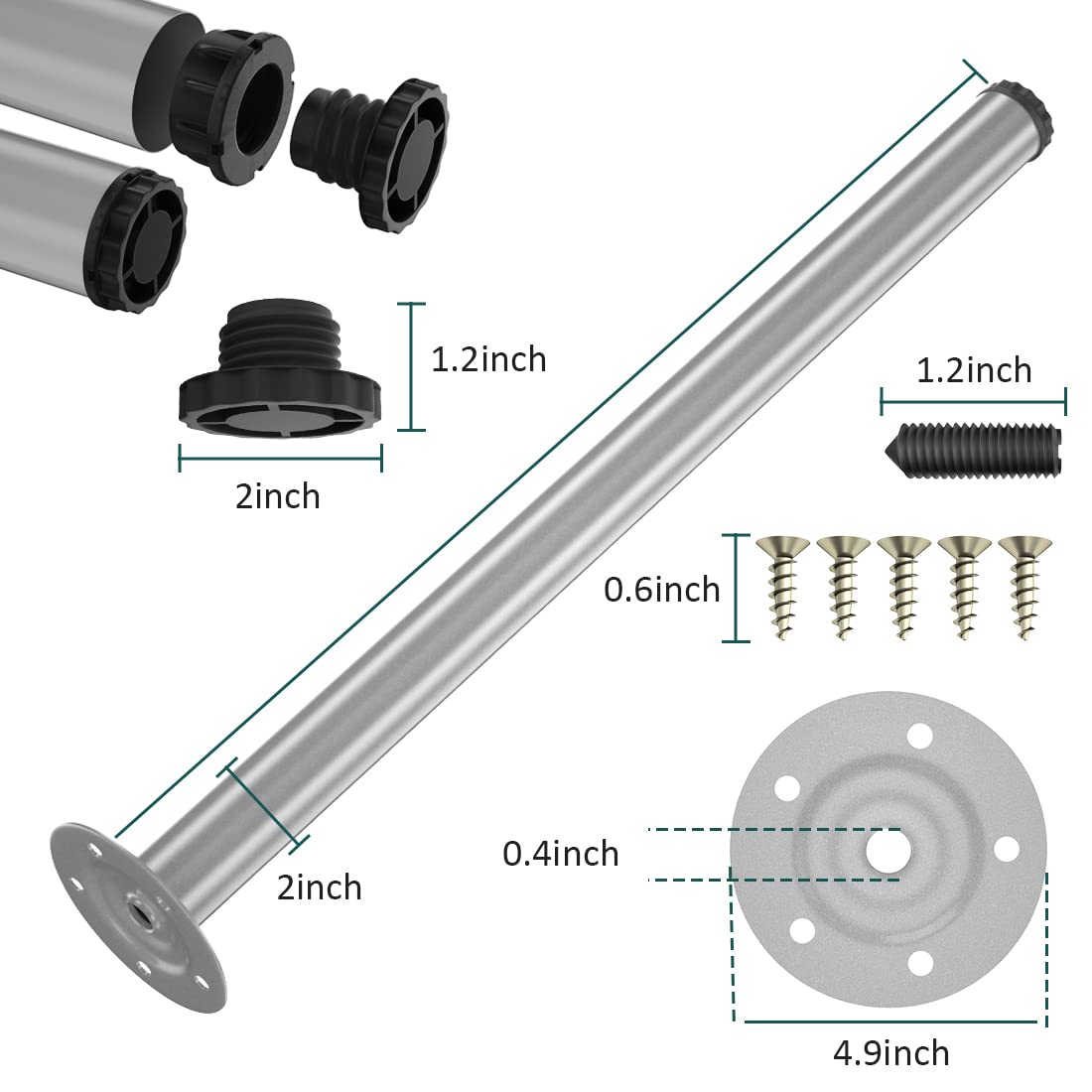 ALAULM 28 Inch Adjustable Metal Table Legs Set of 4 - Modern DIY Furniture Legs with Rubber Protectors for Computer Desk, Coffee Table, Dining Table (Silver) | Perfect for Home Office, Living Room & Kitchen Furniture Upgrade