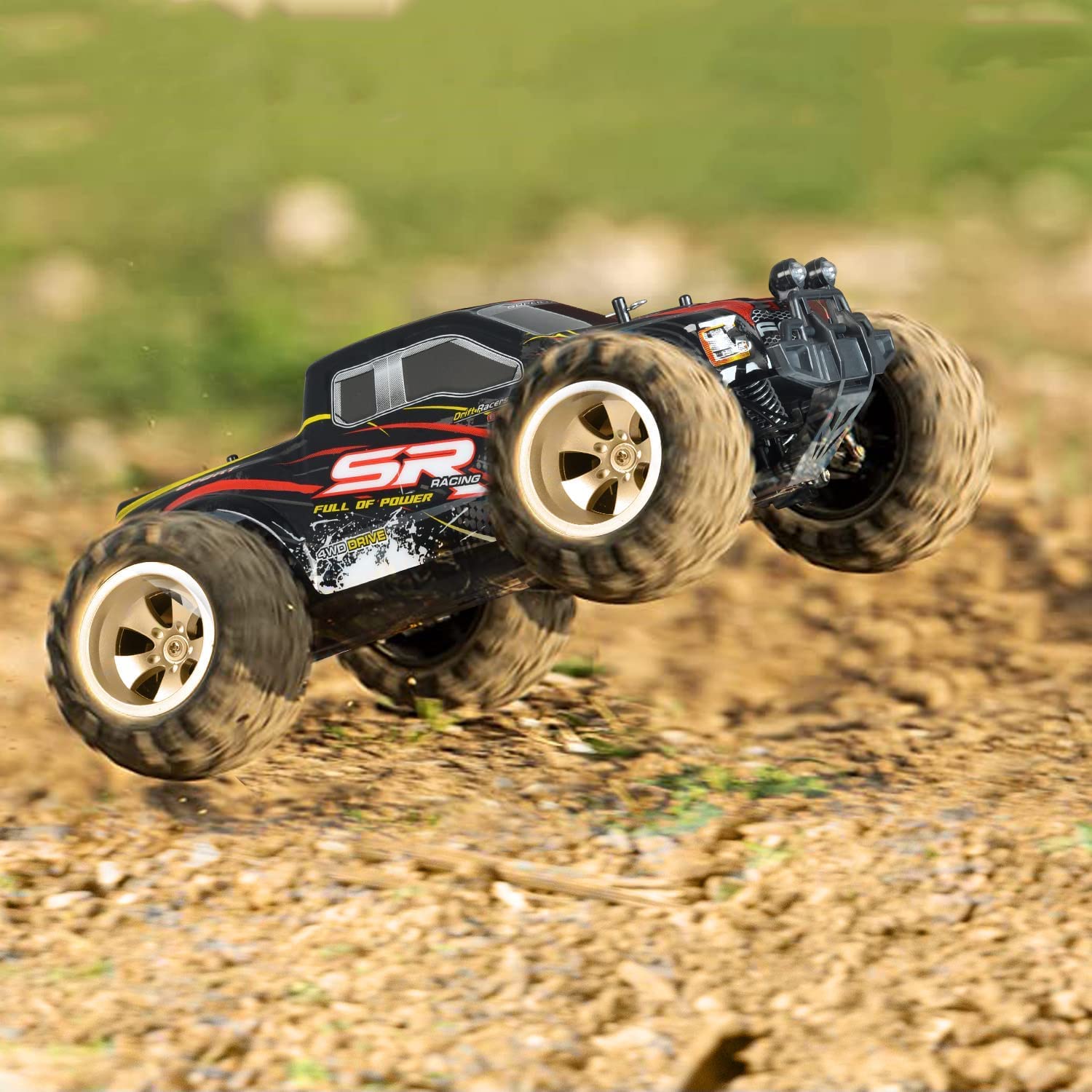 DOUBLE E 4WD Off Road Remote Control Monster Truck - 20 KM/H High Speed RC Car with Rechargeable Battery for Boys & Kids (Red) - Perfect for Outdoor Play, Backyard Racing & Birthday Gifts