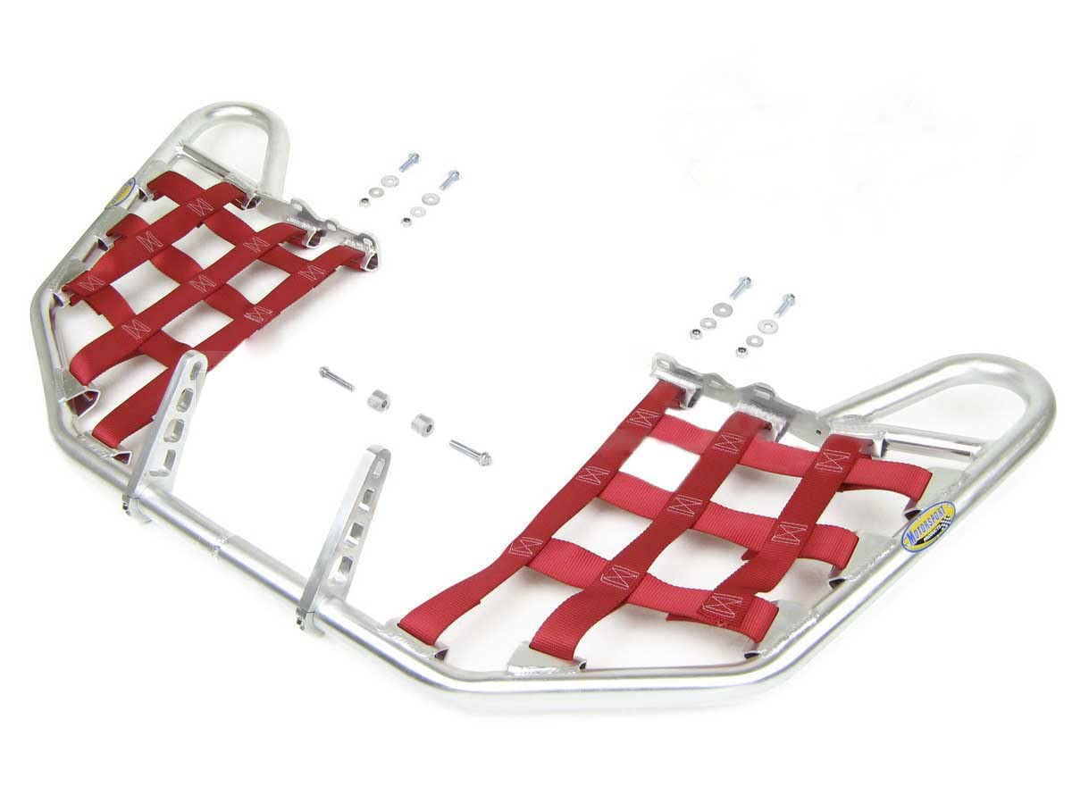 Honda TRX450R TRX 450R 450R ER ATV Nerf Bars with Silver Finish & Red Nets - Off-Road Racing, Trail Riding, Dune Bashing Accessories