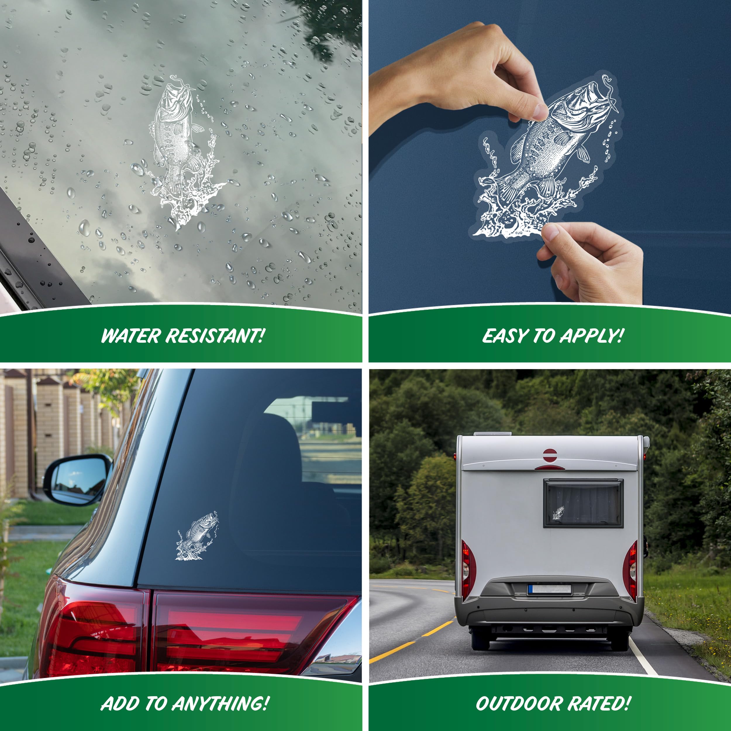 Action Bass Fish Decoys - Set of 2 Large White Bass Fishing Vinyl Decals for Car Window, Truck Bumper & Laptop | Perfect for Anglers, Fishing Enthusiasts & Outdoor Decor