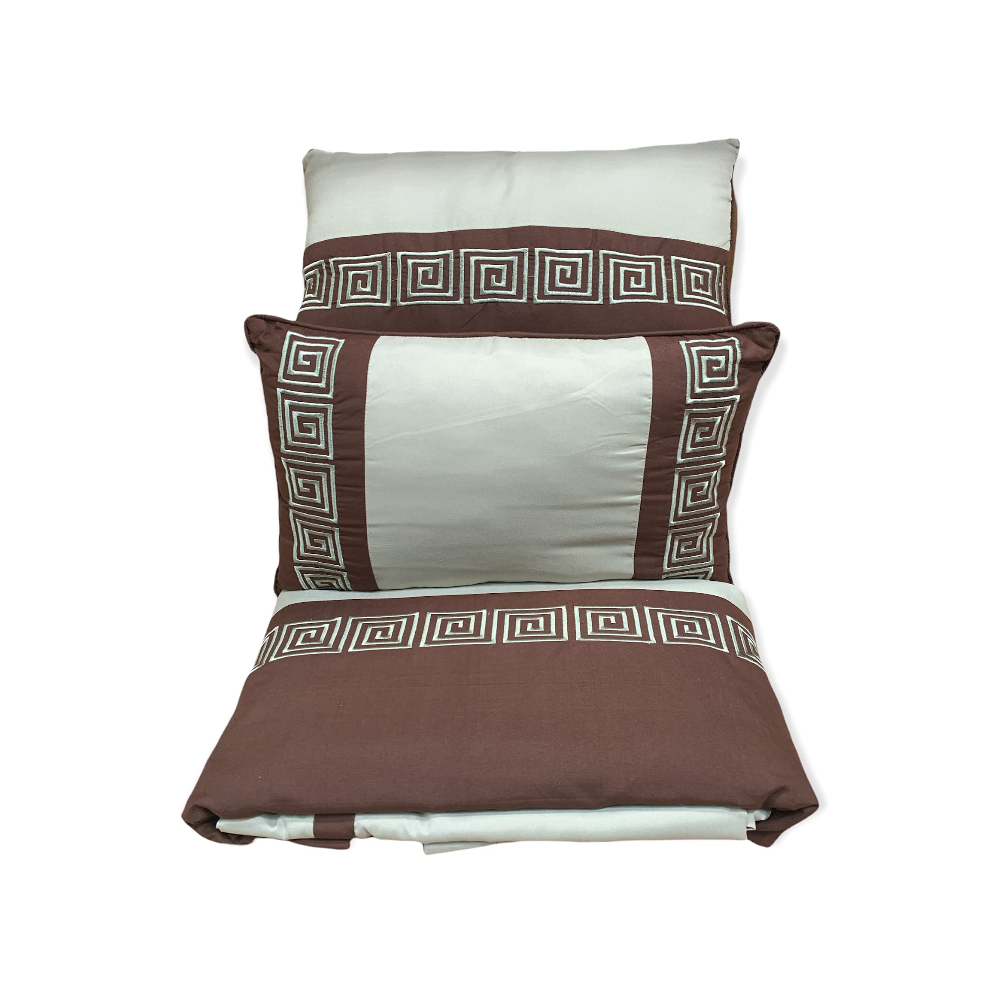 Embroidered Microfiber 8-Piece Full/Queen Size Comforter Set in Sage & Chocolate | Includes Duvet Cover & Down Alternative Comforter | Perfect for Master Bedroom, Guest Room & Cozy Home Decor