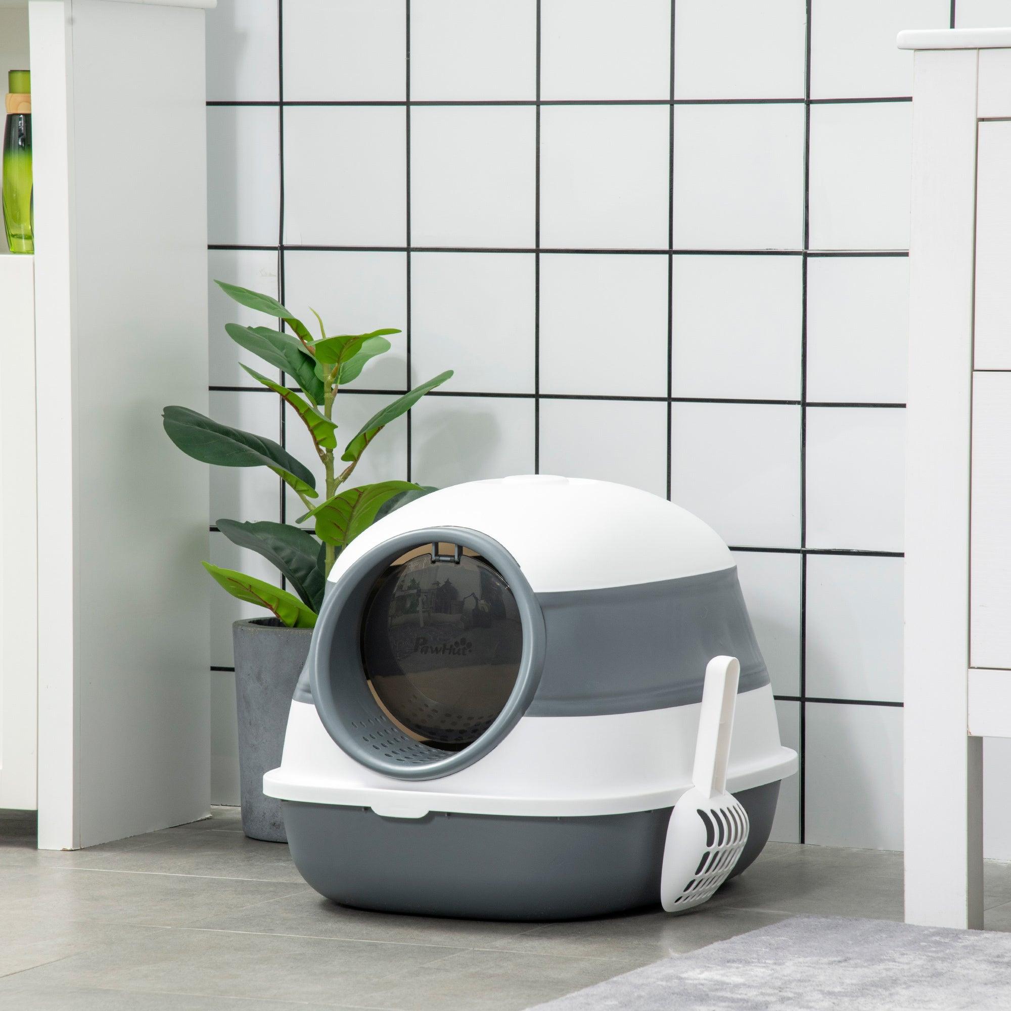 Premium Covered Cat Litter Box with Lid - High Sides & Built-in Air Freshener - Large Dual Entry Foldable Design - Easy to Clean in White & Gray - Perfect for Small Spaces & Odor Control at Home