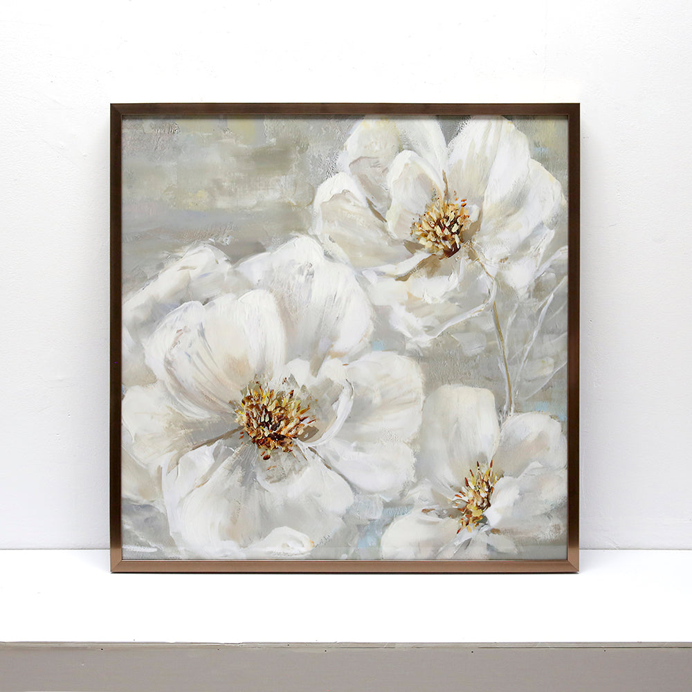 Silver Peony Wall Art ARJA1213A - 80x80cm Modern Floral Canvas Painting for Living Room, Bedroom & Office Decor