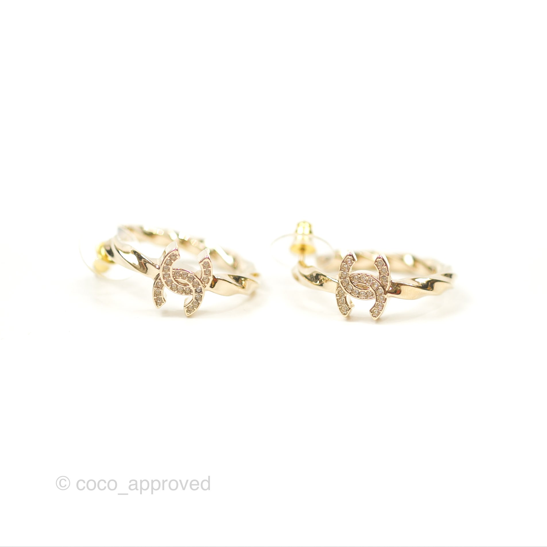 Chanel CC Crystal Twist Hoop Earrings in Gold Tone - Luxury Fashion Jewelry for Women, Perfect for Parties, Weddings & Special Occasions