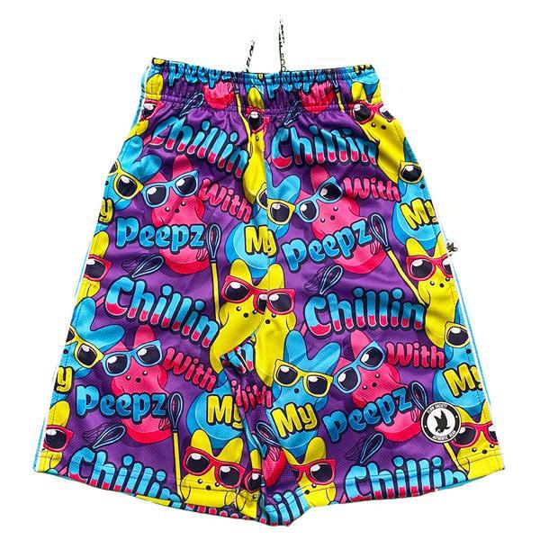 Men's Bunny Peepz Attack Graphic Print Shorts - Funny Easter Pajama Pants for Sleepwear & Lounge Wear