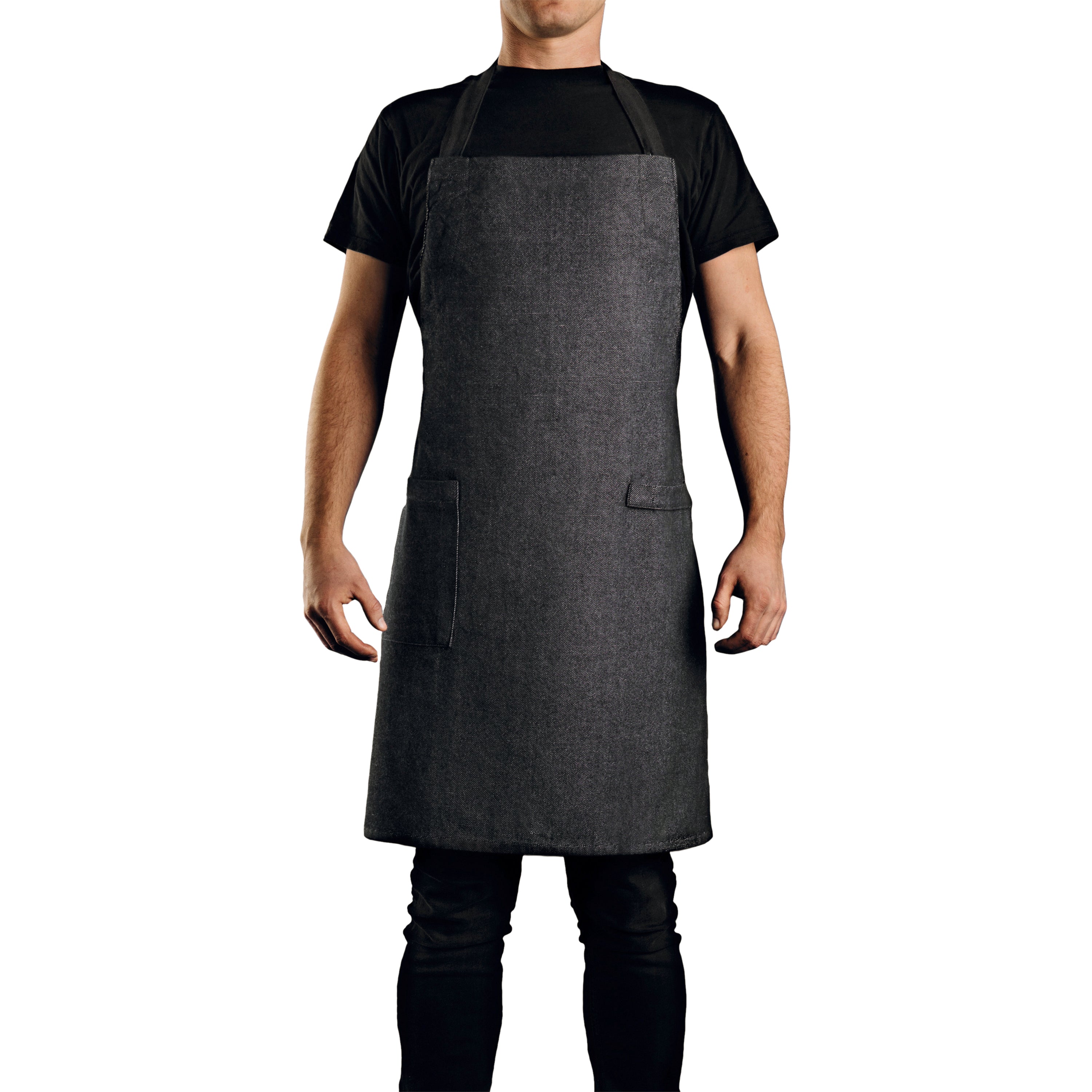 BergHOFF GEM 100% Cotton BBQ Apron for Men & Women - Black Denim Look - Adjustable Neck Strap & Waist Ties - Perfect for Grilling, Cooking, Camping & Outdoor Activities
