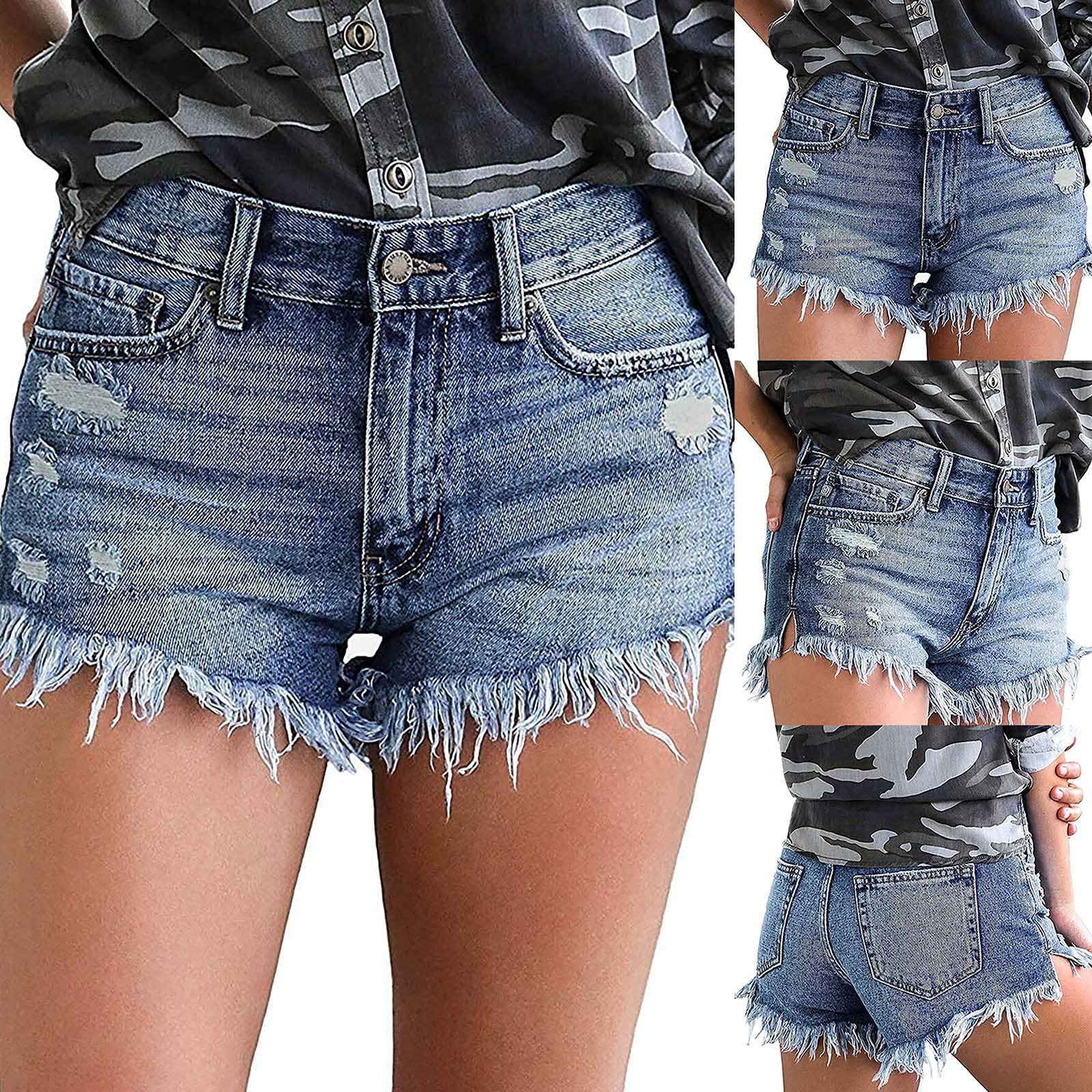 Shaloly Women's Ripped Tassel Denim Shorts with Pockets - Summer Casual High Waist Distressed Jeans Shorts for Women | Perfect for Beach, Music Festivals & Street Style