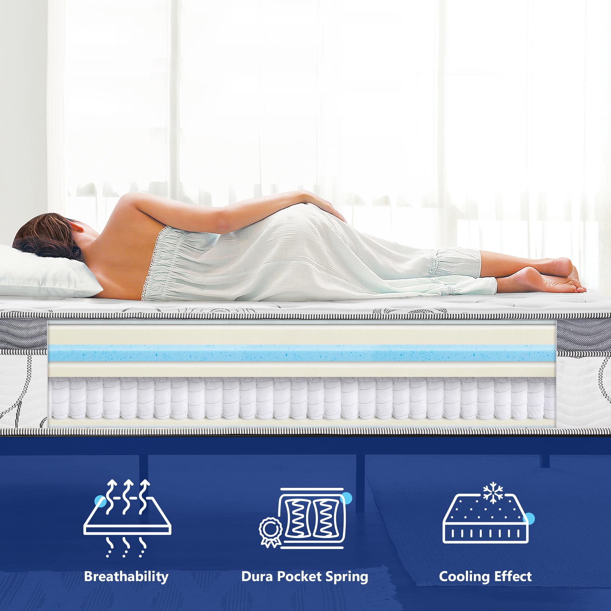 Olee Sleep 12 Inch Hybrid Queen Mattress - Gel Infused Memory Foam & Pocket Springs for Support & Pressure Relief - CertiPUR-US Certified Firm Mattress in a Box - Perfect for Back Pain Relief & Side Sleepers