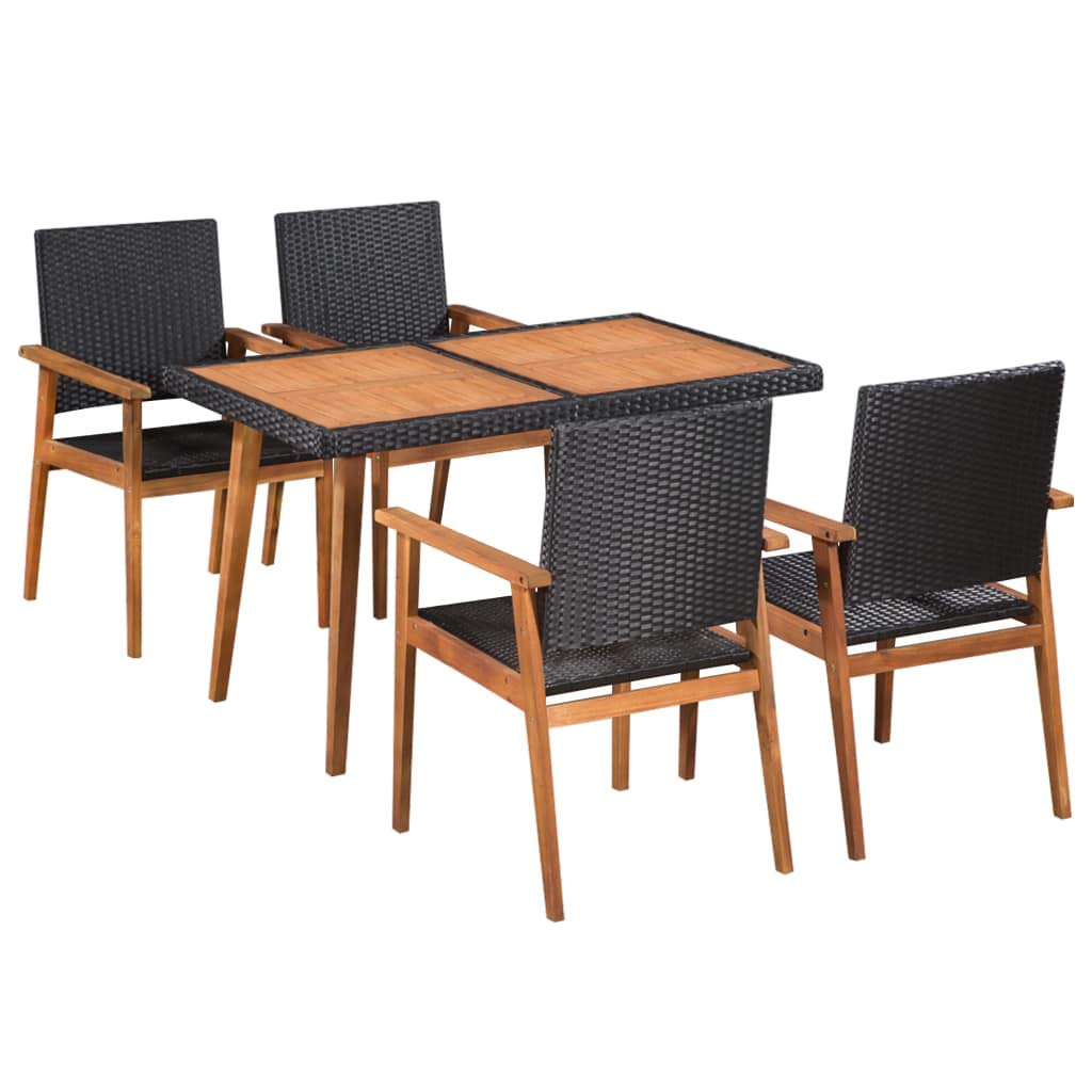 Premium 5-Piece FAMIROSA Outdoor Dining Set - Durable Poly Rattan & Acacia Wood Table with Steel Legs - Patio, Garden, Backyard, Balcony Furniture Set for Outdoor Entertaining & Al Fresco Dining