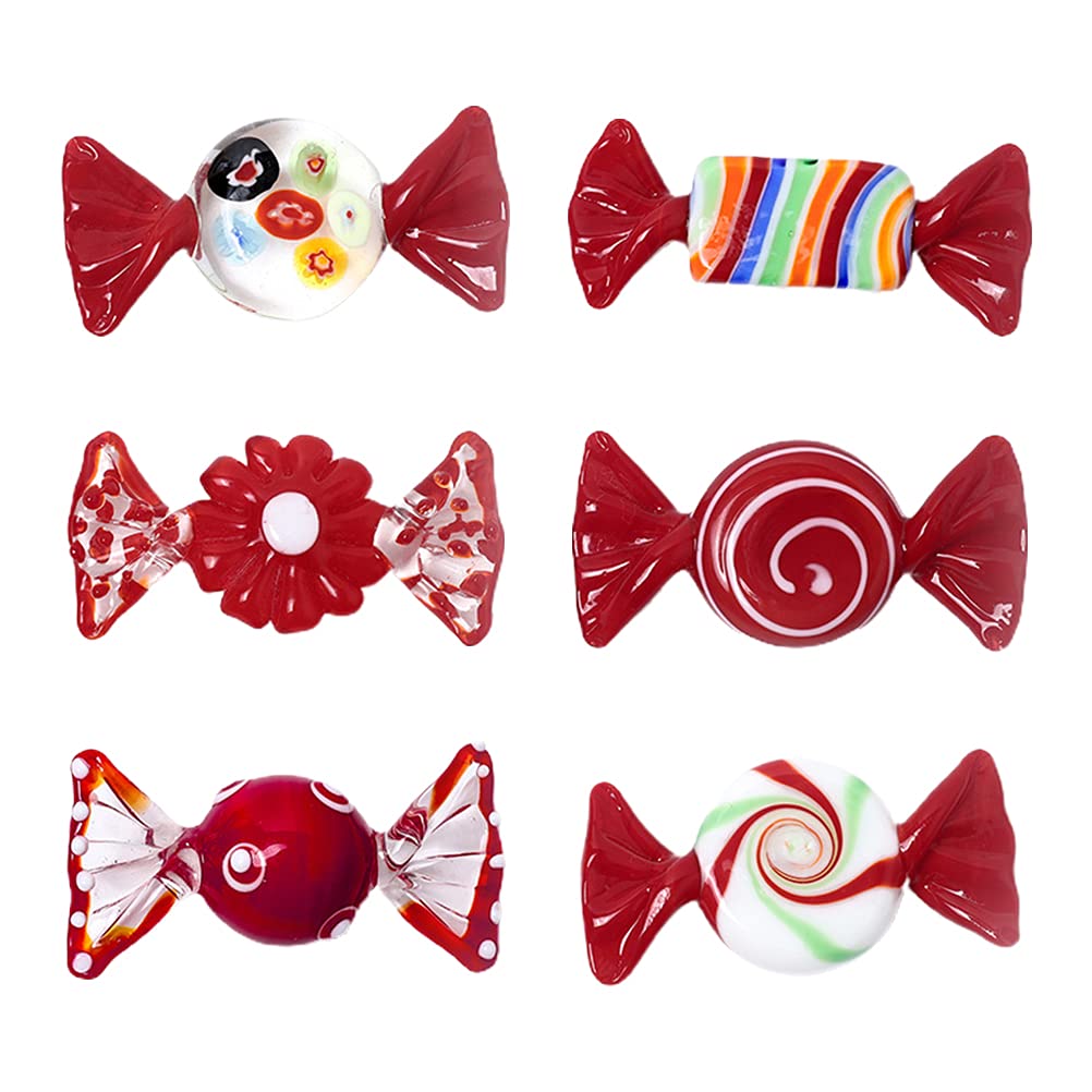 VICASKY 6Pcs Artificial Glass Candy Decorations - Realistic Candy-Shaped Desktop Ornaments for Party, Wedding & Home Decor - Perfect for Candy Themed Parties, Baby Showers & Dessert Tables