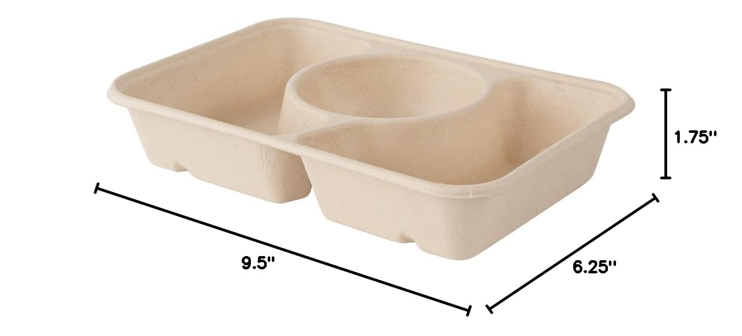 Eco-Friendly 31.3oz Sugarcane Fiber Takeout Containers - 100-Pack 3-Compartment Microwavable To-Go Boxes | Sustainable Bagasse Food Containers for Restaurants, Catering & Meal Prep (Lids Sold Separately)