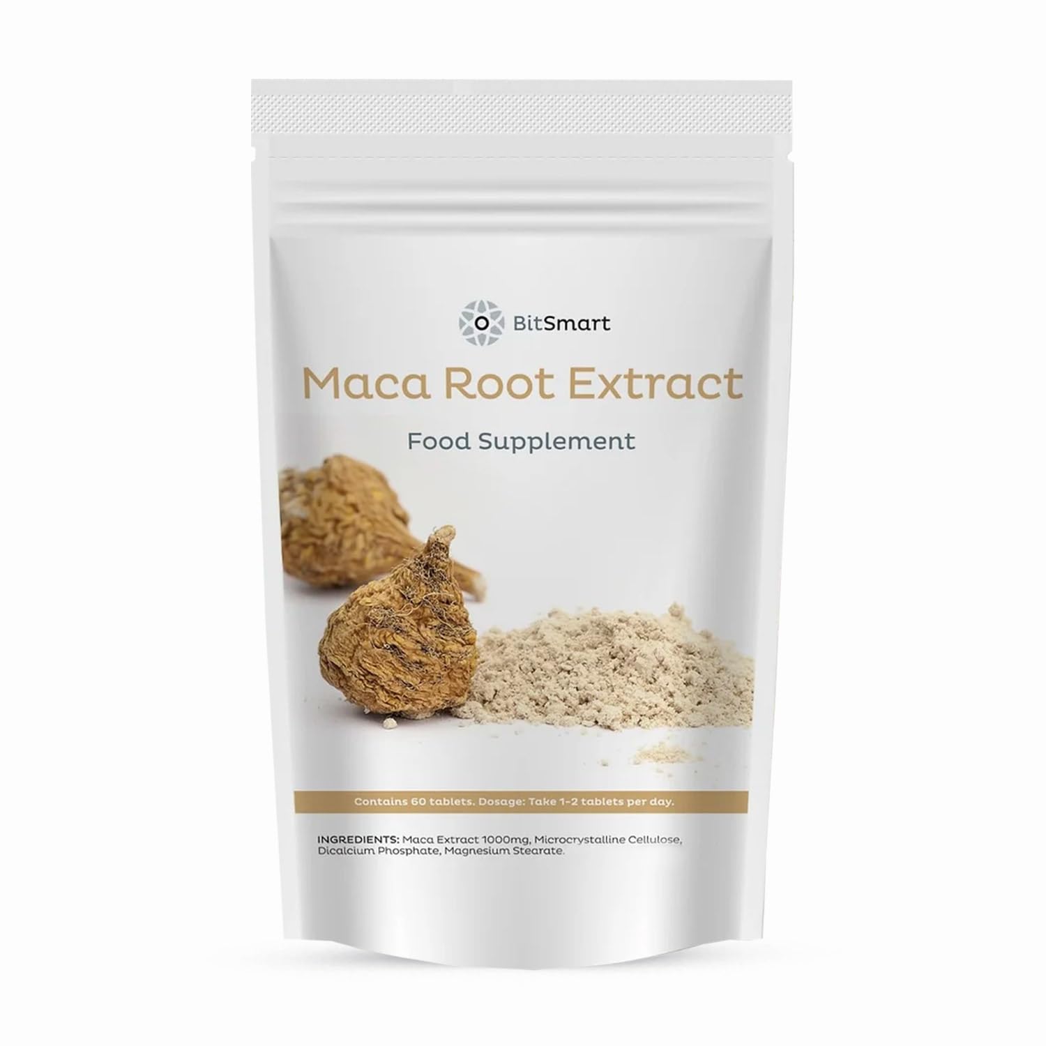 BITSMART 1000mg Maca Root Extract Superfood Tablets - 60 Count - Natural Energy Booster for Men & Women - Supports Hormone Balance, Antioxidant Benefits - Vegan Friendly Supplement - Great for Workout, Stress Relief & Daily Wellness