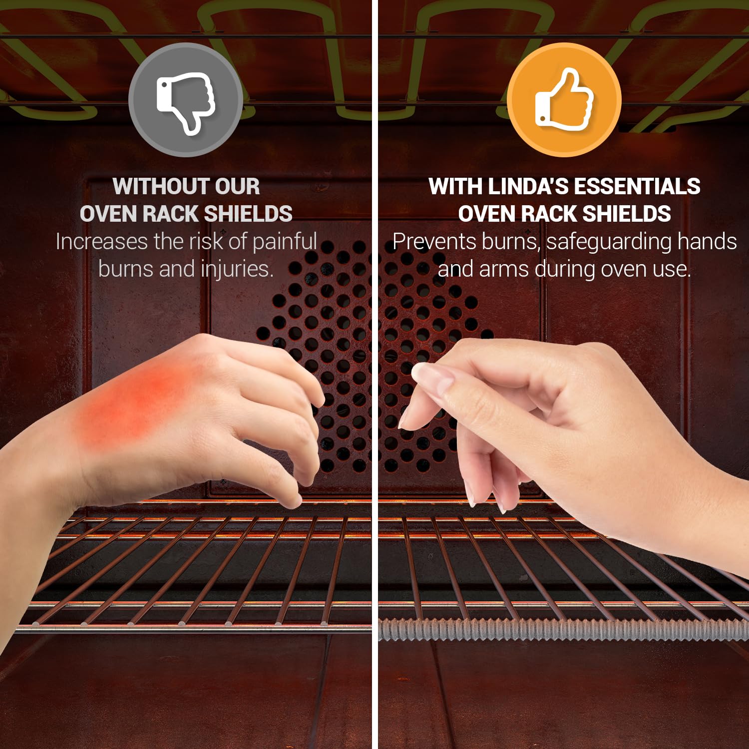Linda's Essentials Silicone Oven Rack Shields (2 Pack) - 22 Inch Heat Resistant Oven Rack Protectors for Burn Prevention - Gray Kitchen Accessories for Baking, Roasting & Grilling Safety