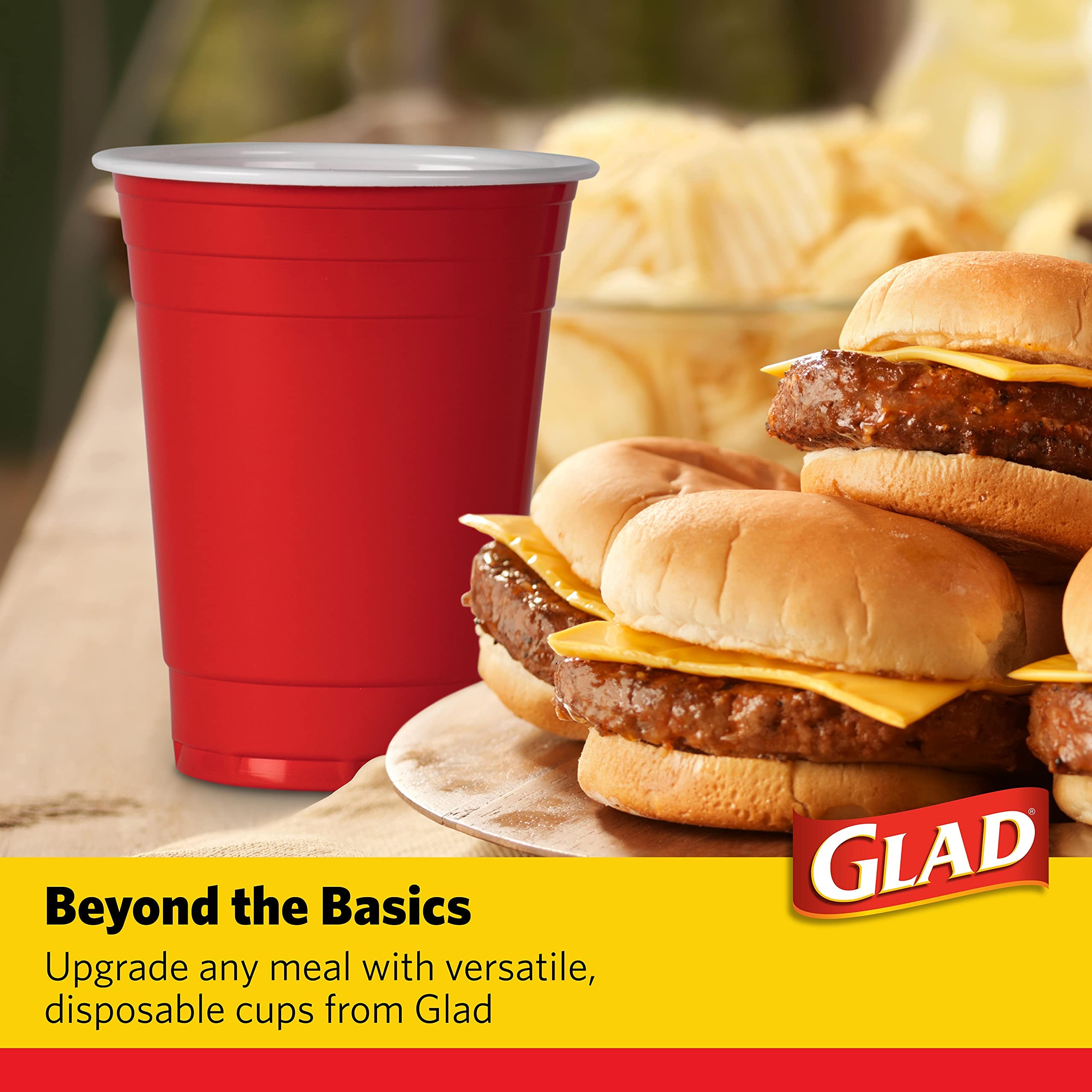 Glad 16 Oz Disposable Red Plastic Cups - 100 Pack (6 Sets of 16 Cups) | Durable & Sturdy Party Cups for Beer, Soda, Cocktails | Ideal for BBQs, Picnics, Tailgating & Home Gatherings
