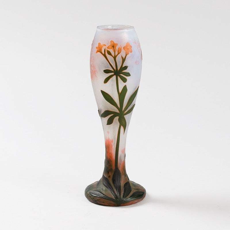 Daum Nancy Wheel Carved Floral Cameo Glass Vase - Antique French Art Nouveau Decorative Vase for Home Decor, Wedding Centerpiece & Luxury Gift