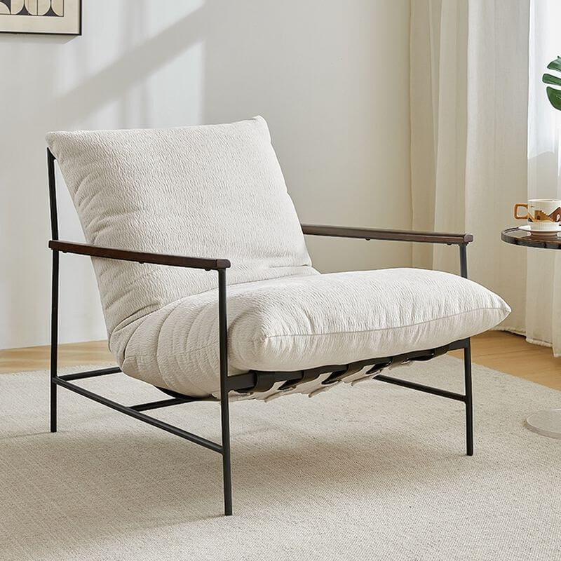 Minimalist White Armchair with Tufted Back & Button Details - Removable Slipcover & Cushions - Modern Living Room, Bedroom, or Office Seating Furniture for Home Decor