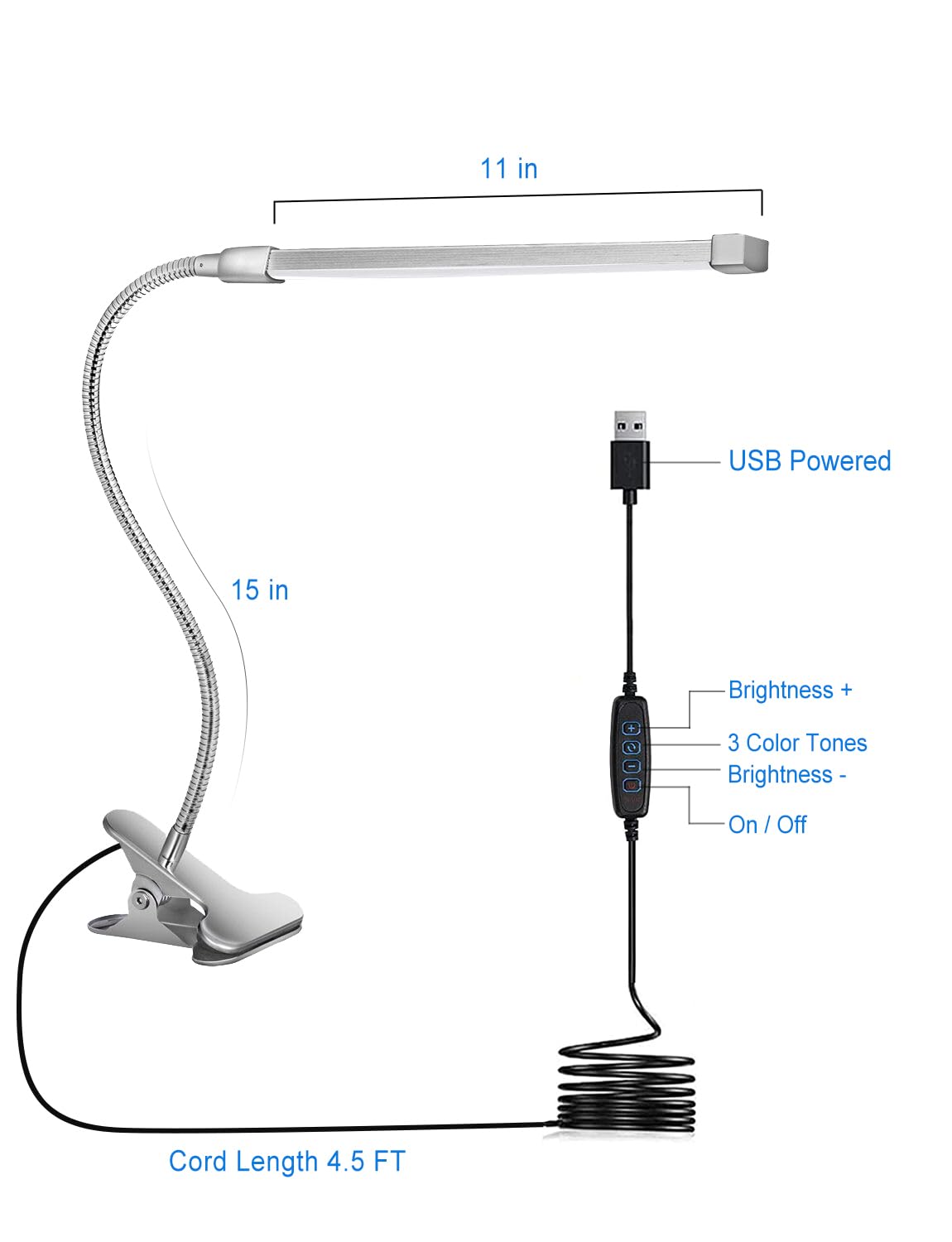 Professional LED Nail Desk Lamp with Adjustable Clamp - 3 Color Modes & 10 Brightness Levels, Flexible Gooseneck Manicure Light for Tattoo Artists, Makeup, Sewing, Crafts & Nail Technicians - Perfect for Salon, Home & Professional Use (Silver)
