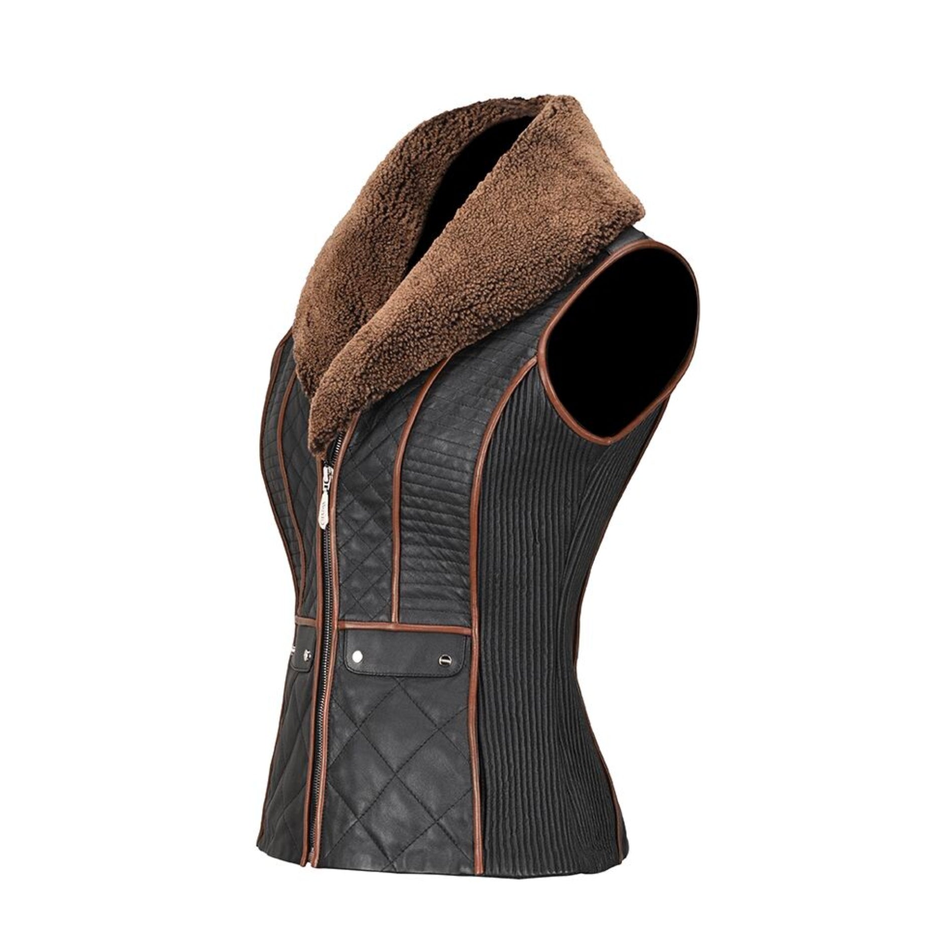 Cuadra Black Quilted Lambskin Leather Vest for Women - M301BOB Fashion Casual Jacket | Perfect for Layering, Date Nights & Fall Outfits