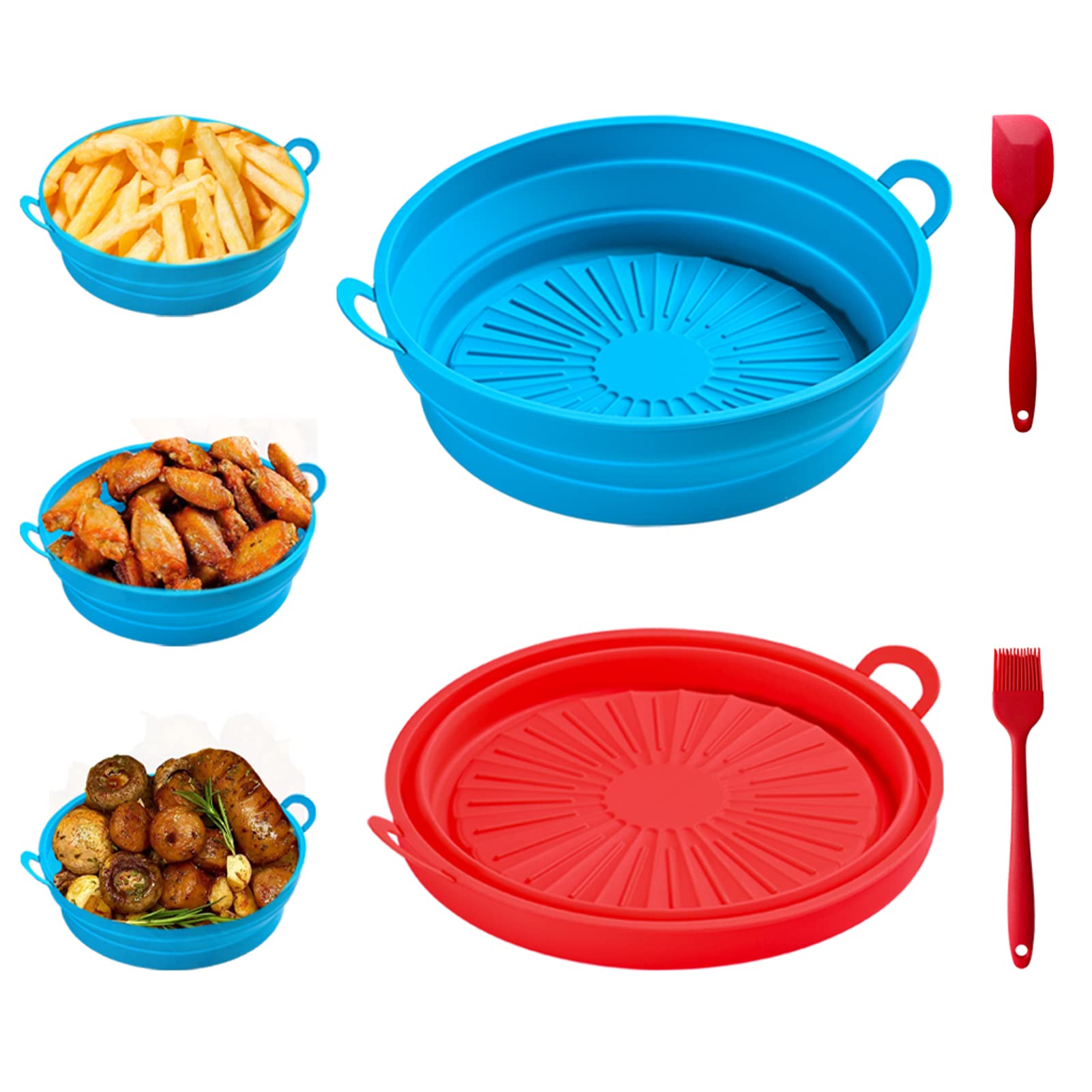 2023 Upgraded Reusable Silicone Air Fryer Liners - 2 Pack (8.5 Inch, Red + Blue) - Foldable Non-Stick Basket Replacement for 5QT+ Air Fryers - Perfect for Healthy Cooking, Crispy Fries & Easy Cleanup