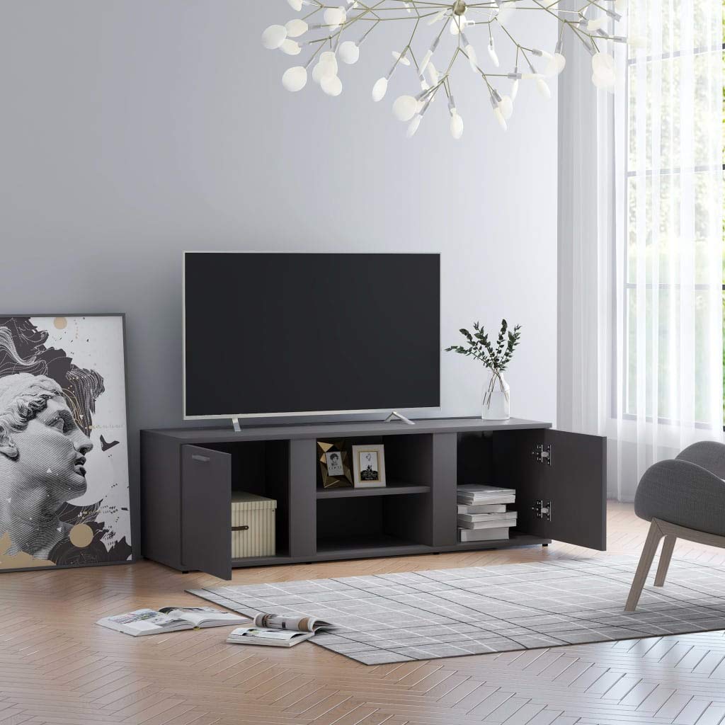 Modern Universal TV Stand for 55 Inch TVs - Minimalist Entertainment Center with 2 Doors & Open Shelves - Gray TV Console for Living Room & Bedroom - Perfect for Home Theater Setup & Media Storage