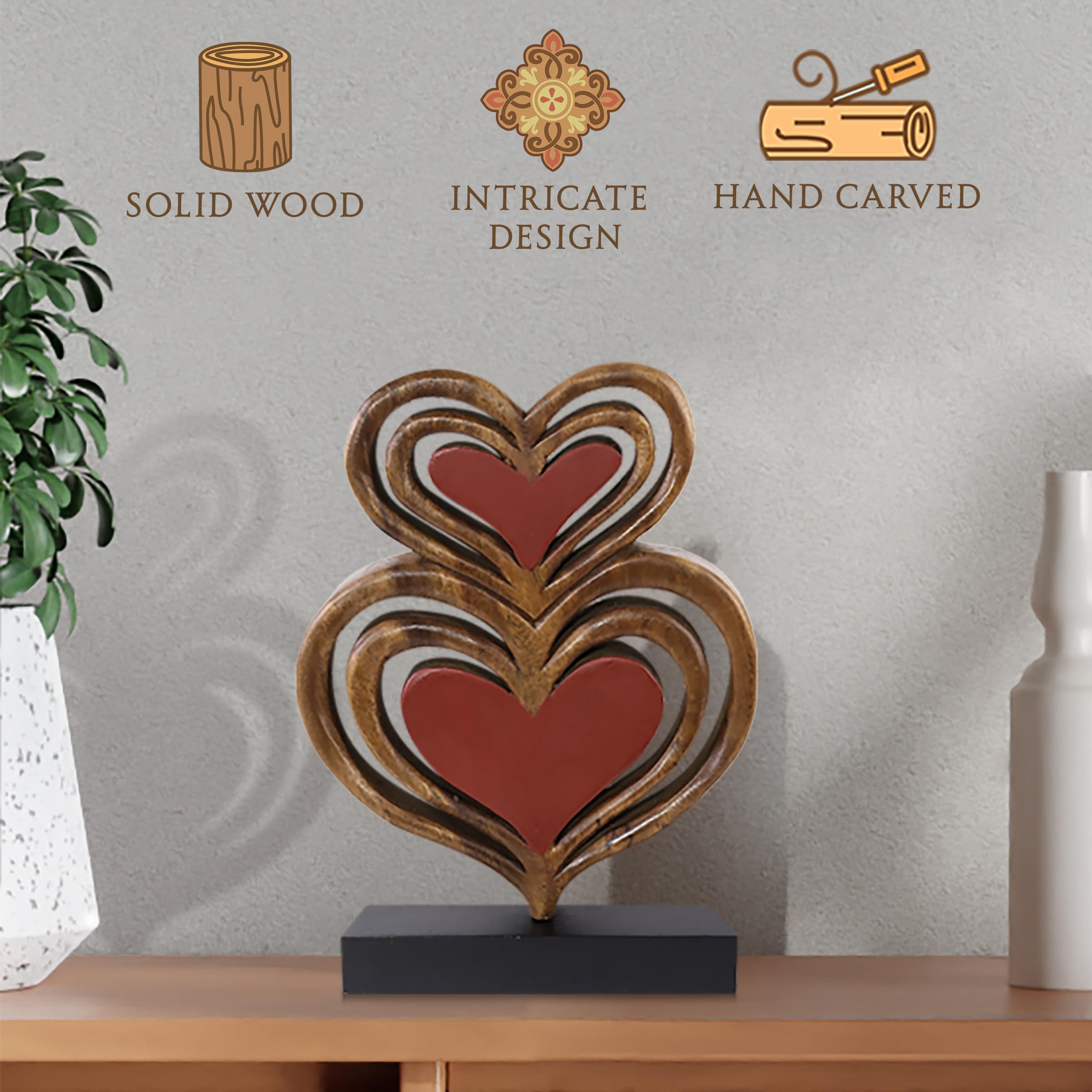 Decozen Wooden Heart Sculpture - Thoughtful Mother's Day & Birthday Gift for Mom - Home & Office Decor for Living Room, Shelf, Fireplace, Farmhouse, Tabletop, Boho and Mantle - Perfect for Mother's Day Decorations & Rustic Home Accents