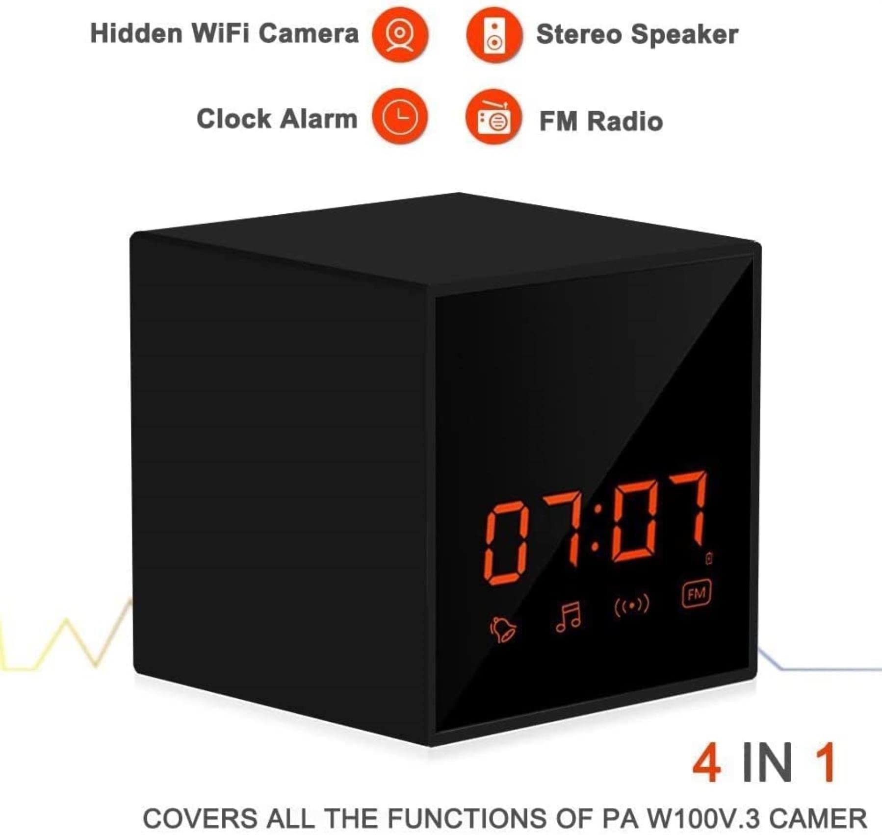 AADECOR WiFi Hidden Camera Clock - 1080P HD Spy Camera with Invisible Lens, Wireless Charger, Speaker & Music Box for Home Security & Surveillance | Perfect for Office, Nursery, and Indoor Monitoring