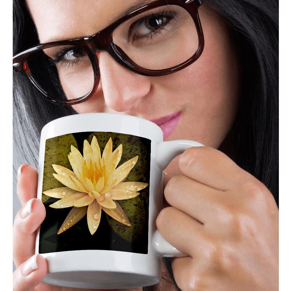 3D Rose Yellow Lotus Flower Ceramic Coffee Mug - 15 oz Insulated Tea Cup with Handle, Perfect for Home, Office & Gifts - Elegant Floral Design for Hot & Cold Beverages