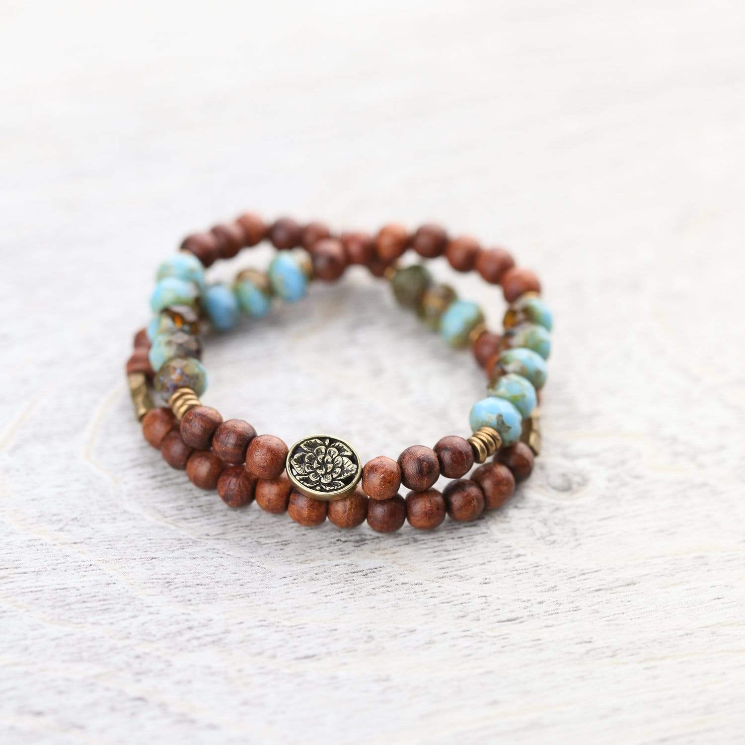 Premium Thai Rosewood Double Wrap Bracelet - Handmade Blooming Flower Design for Women | Boho Chic Jewelry for Everyday Wear & Special Occasions