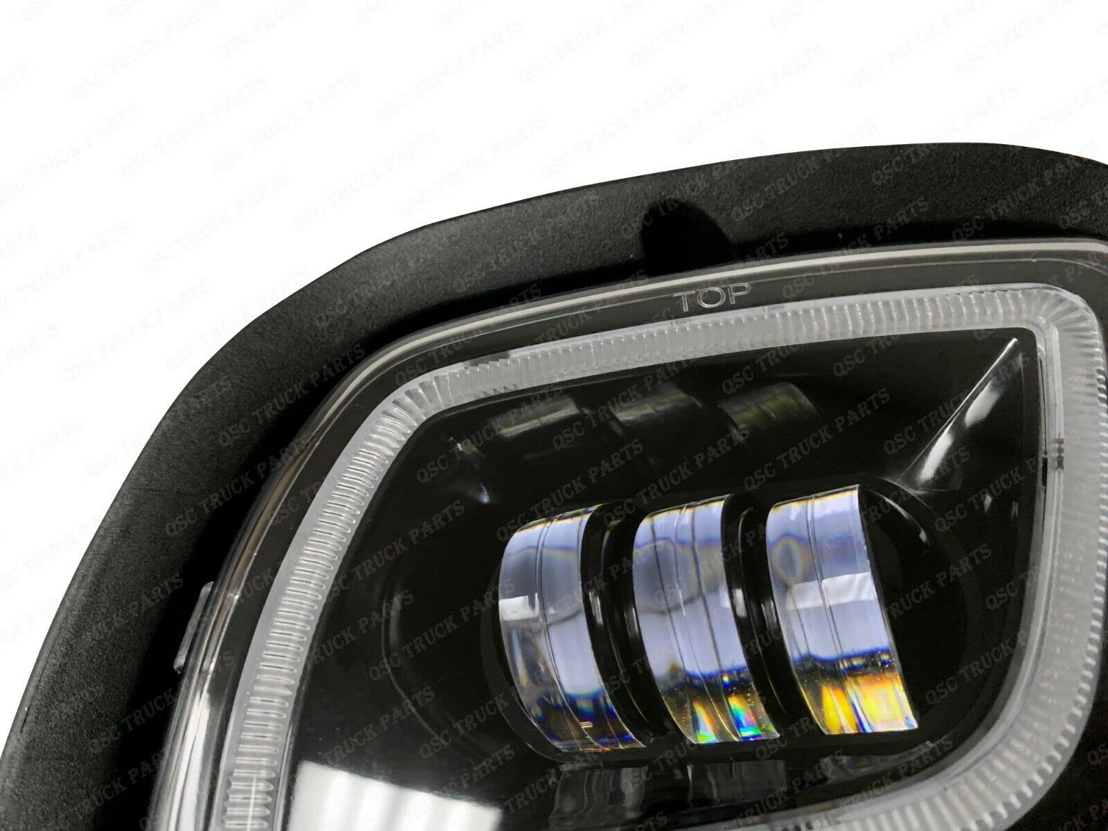 QSC LED Fog Lights for Freightliner Cascadia 08-17 - Black Housing with Halo for Night Driving