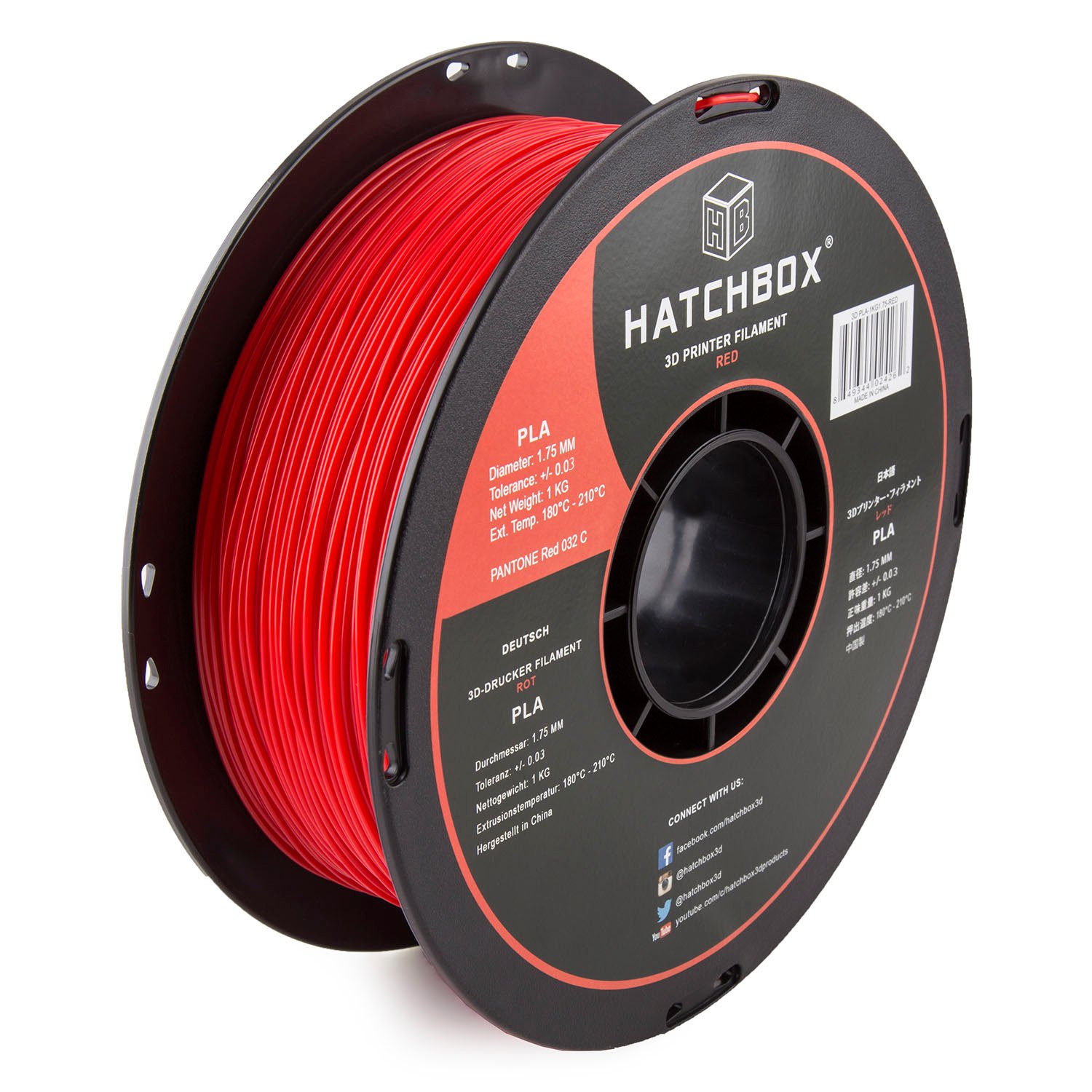 HATCHBOX 1.75mm Red PLA 3D Printer Filament - 1KG Spool, ±0.03mm Accuracy - Premium 3D Printing Material for DIY Projects, Prototyping & Home Decor