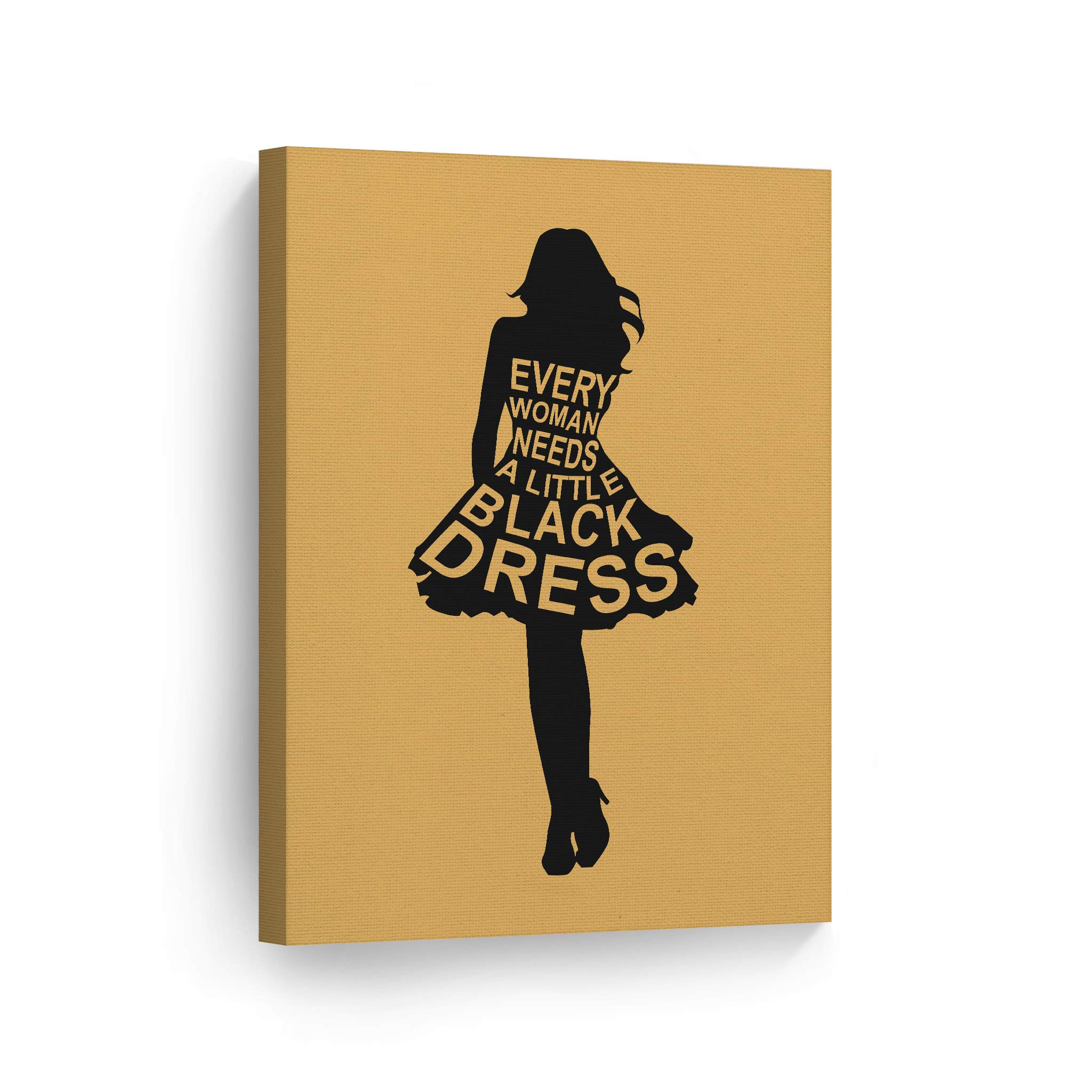 Every Woman Needs a Little Black Dress - Orange Typography Glam Fashion Canvas Wall Art - Ready to Hang 36x24 - Perfect for Girls Room, Women's Dorm, Bedroom & Living Room Decor