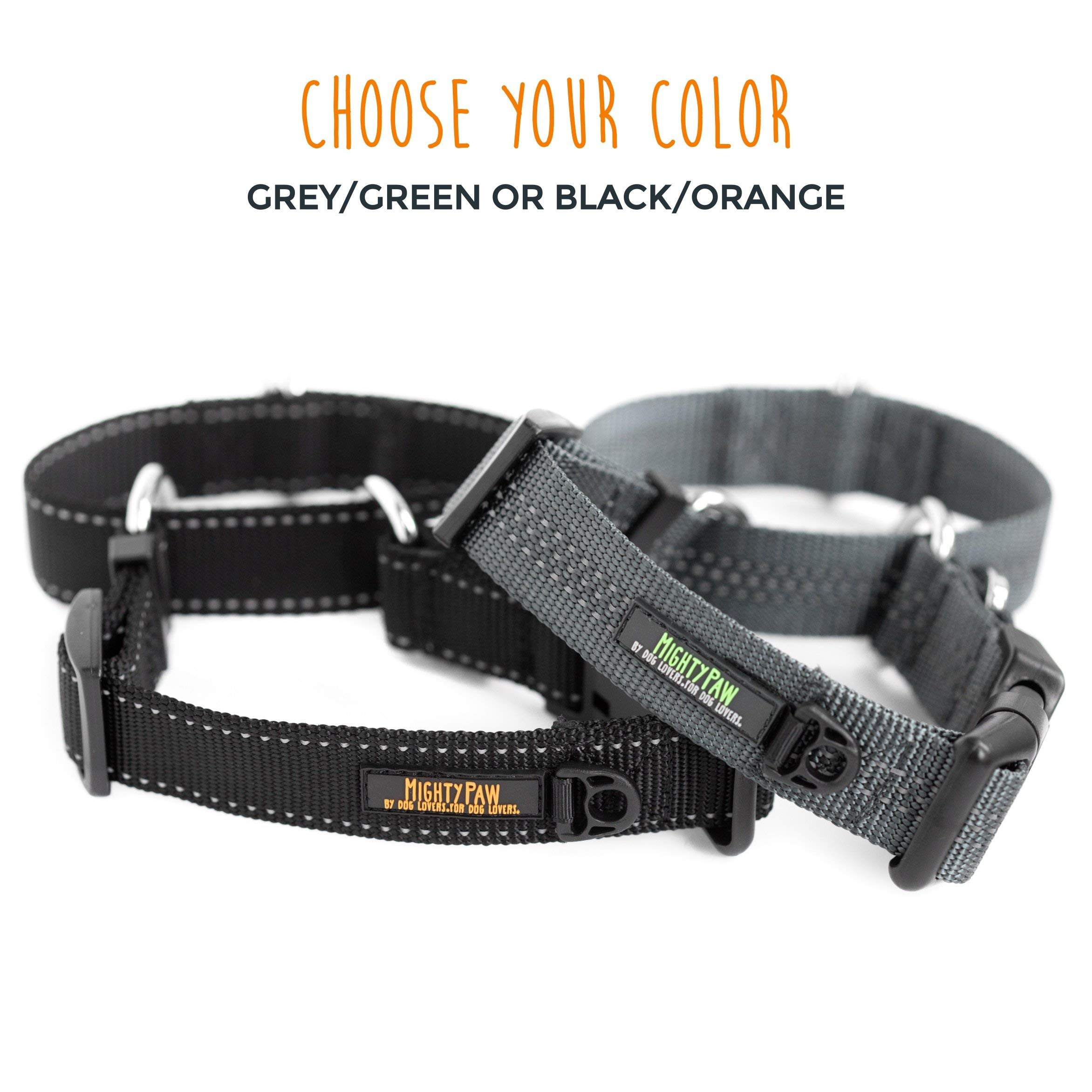 Durable Mighty Paw Martingale Nylon Dog Training Collar - Safe Choke Collar with Reflective Stitching for Night Visibility - Adjustable Cinch for Controlled Training - Grey Large Size - Perfect for Obedience Training, Walking & Outdoor Adventures