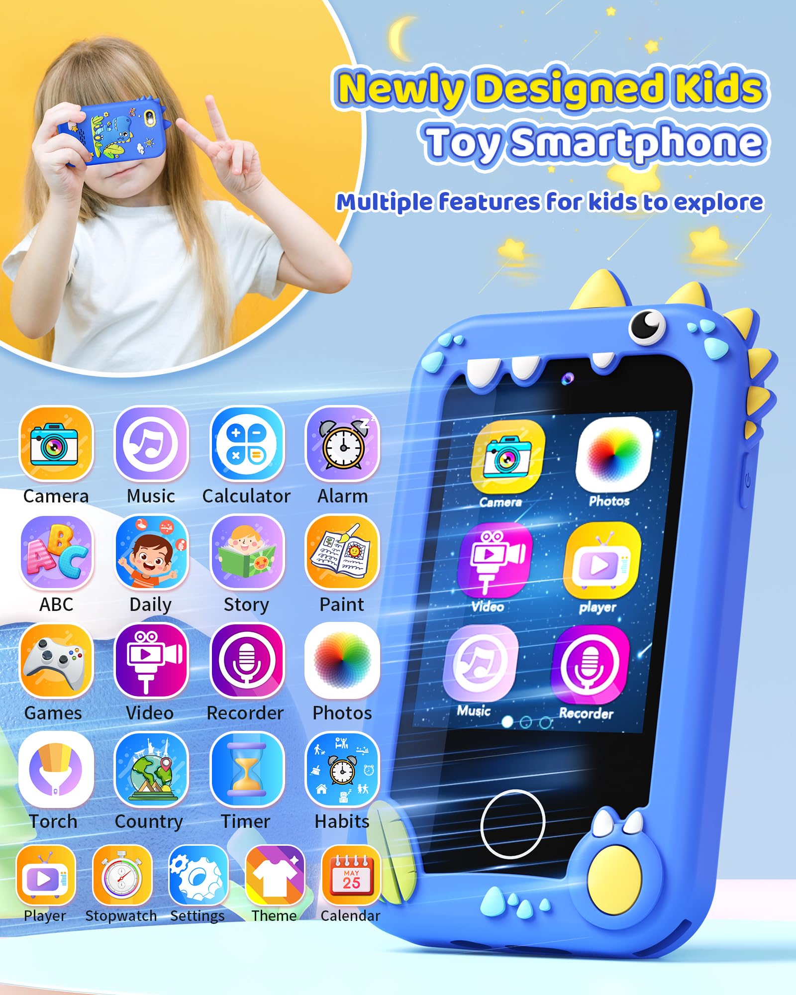 Smartphone Toy for Kids - Interactive Play Phone with Music, Dual Camera & Dinosaur Games - Best Gift for Boys & Girls Ages 3-8 - Perfect for Birthday, Pretend Play & Early Learning