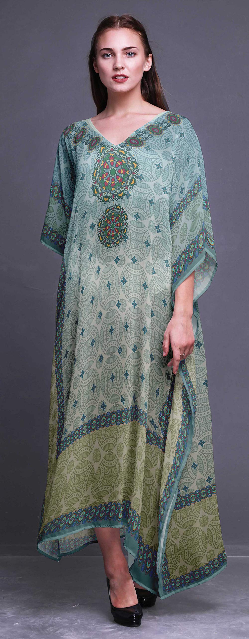 Stylish Floral Ethnic Beach Kaftan - Women's Bikini Cover Up Maxi Dress Long Caftan for Summer Vacation, Pool Party & Boho Fashion