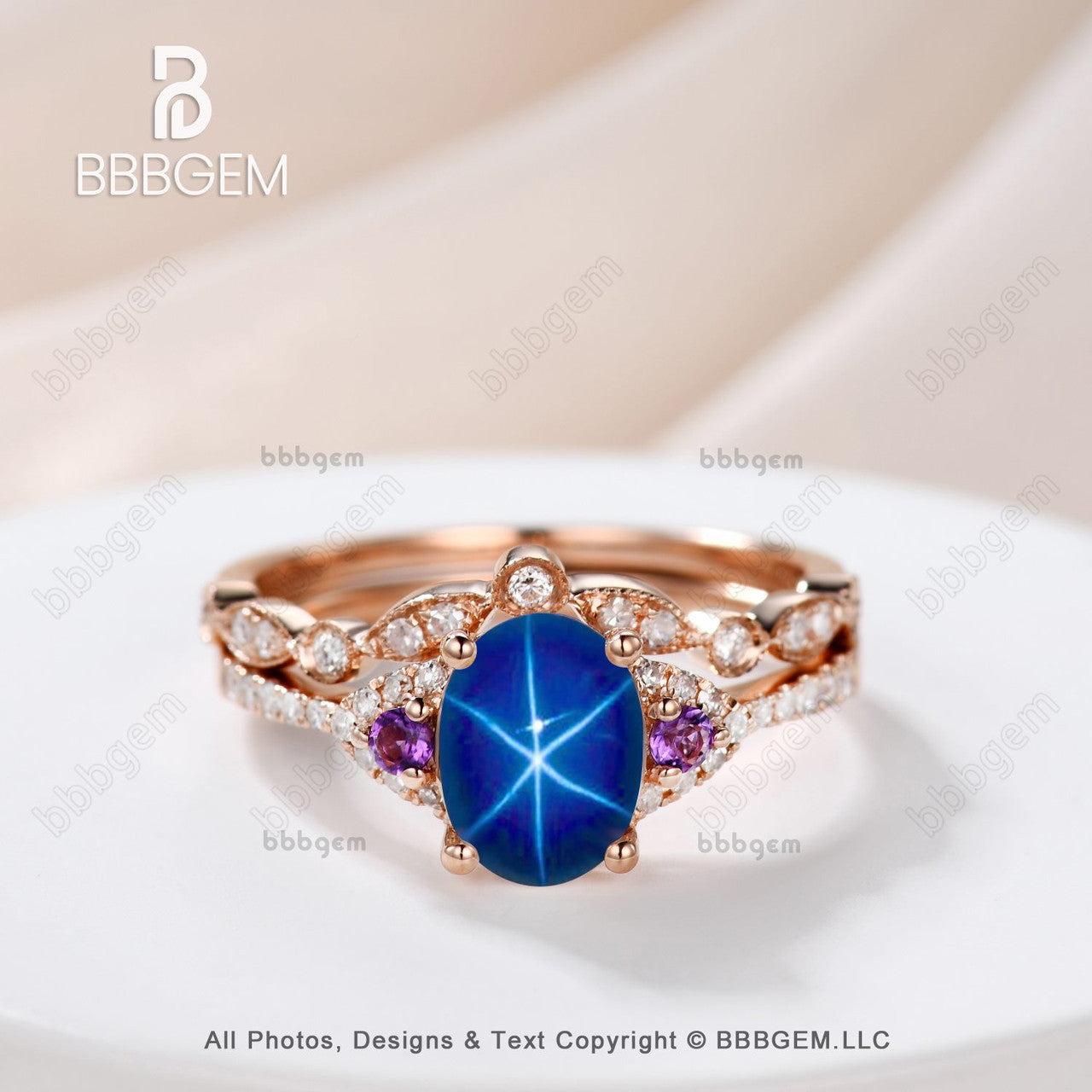 Exquisite Oval Lindy Blue Star Sapphire Engagement Ring with Cluster Diamonds - Perfect for Wedding, Proposal & Anniversary Gifts | Elegant Jewelry for Brides & Couples