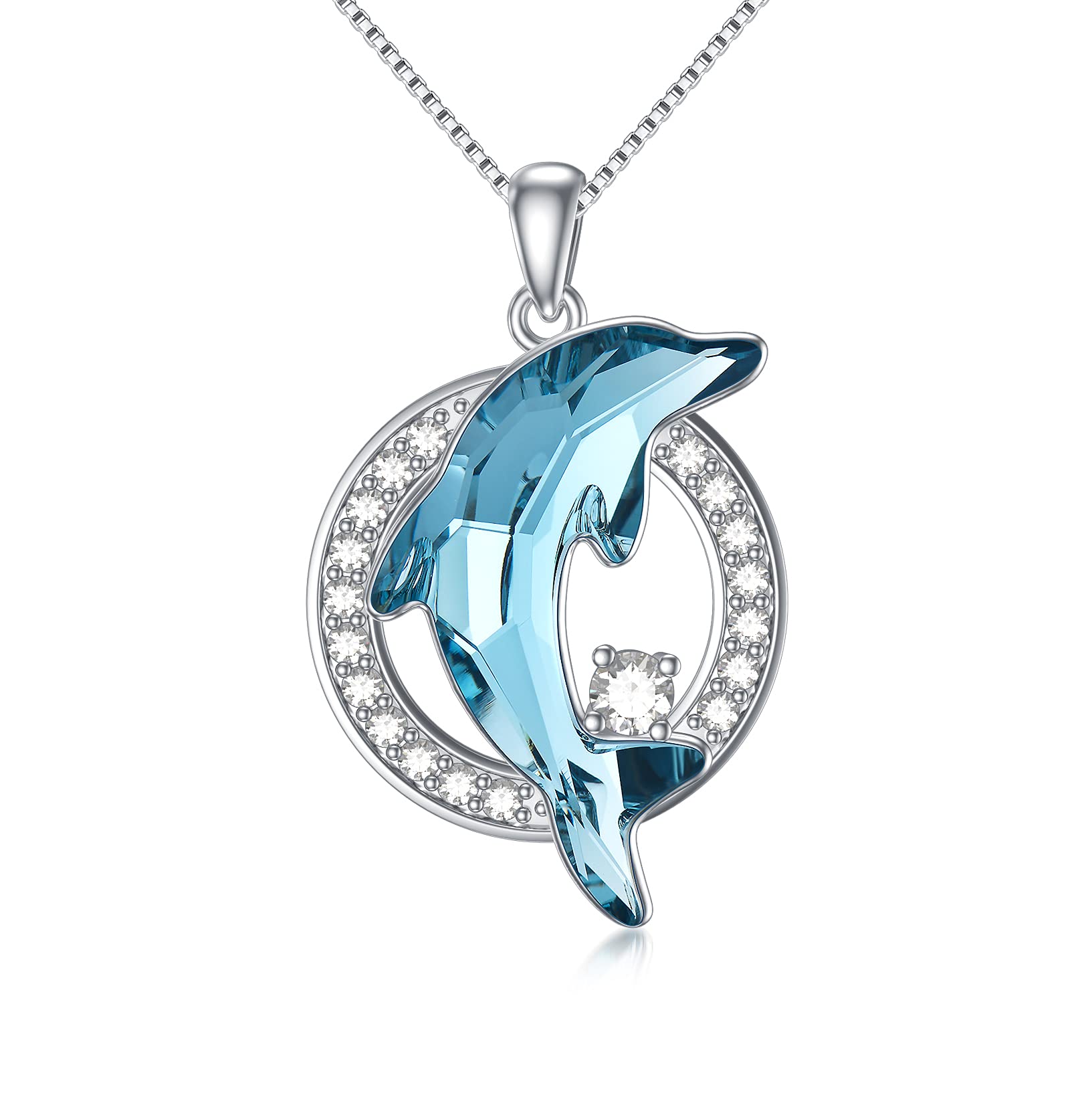 TOUPOP Sterling Silver Dolphin Crystal Pendant Necklace - Elegant Jewelry Gift for Women, Girls, Mom - Perfect for Birthday, Beach Vacation, Mother's Day & Graduation - Ideal for Casual Wear, Special Occasions & Gift Giving